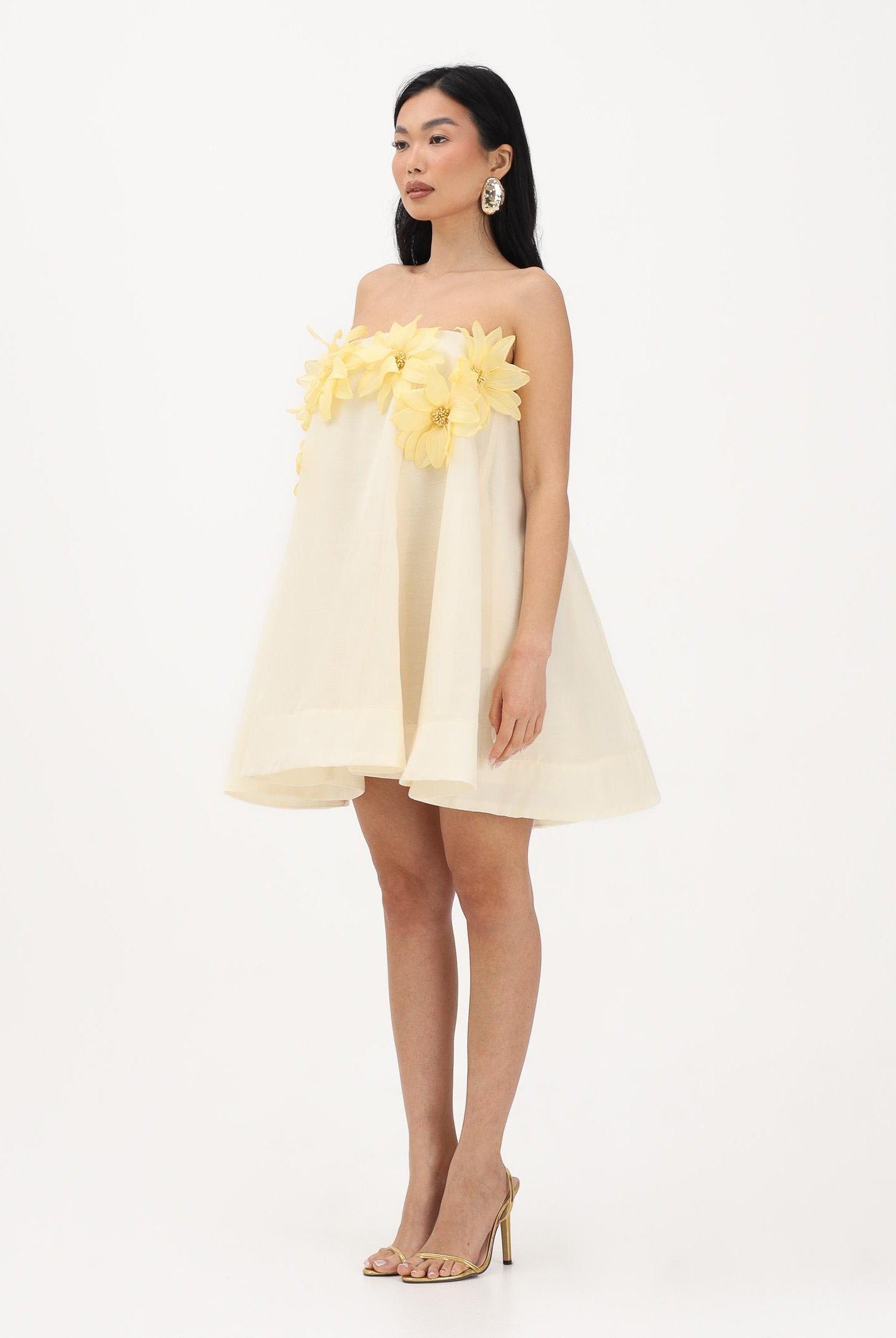 ODI ODI Abito corto giallo da donna con applicazioni floreali BORDIGHERA110S6 D9 ODI ODI