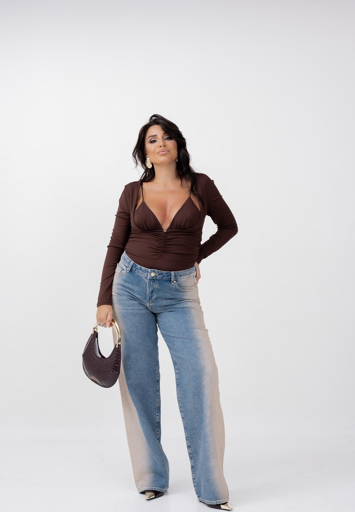 ARMANI EXCHANGE Jeans a gamba larga da donna in denim lavaggio chiaro con effetto sfumato sui lati XW000056AF14486 MB001 ARMANI EXCHANGE