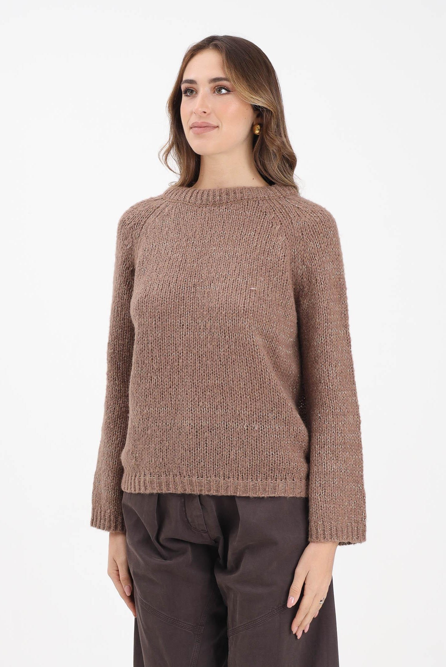 ONLY Maglioncino girocollo marrone da donna con fiocco sul retro 15353235 CocoaCrÈme ONLY