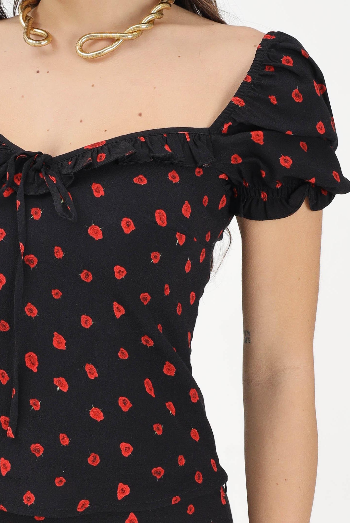 MAR DE MARGARITAS Top Letizia nero da donna con micro stampa floreale MMABW01554 NE134 Mar de margaritas