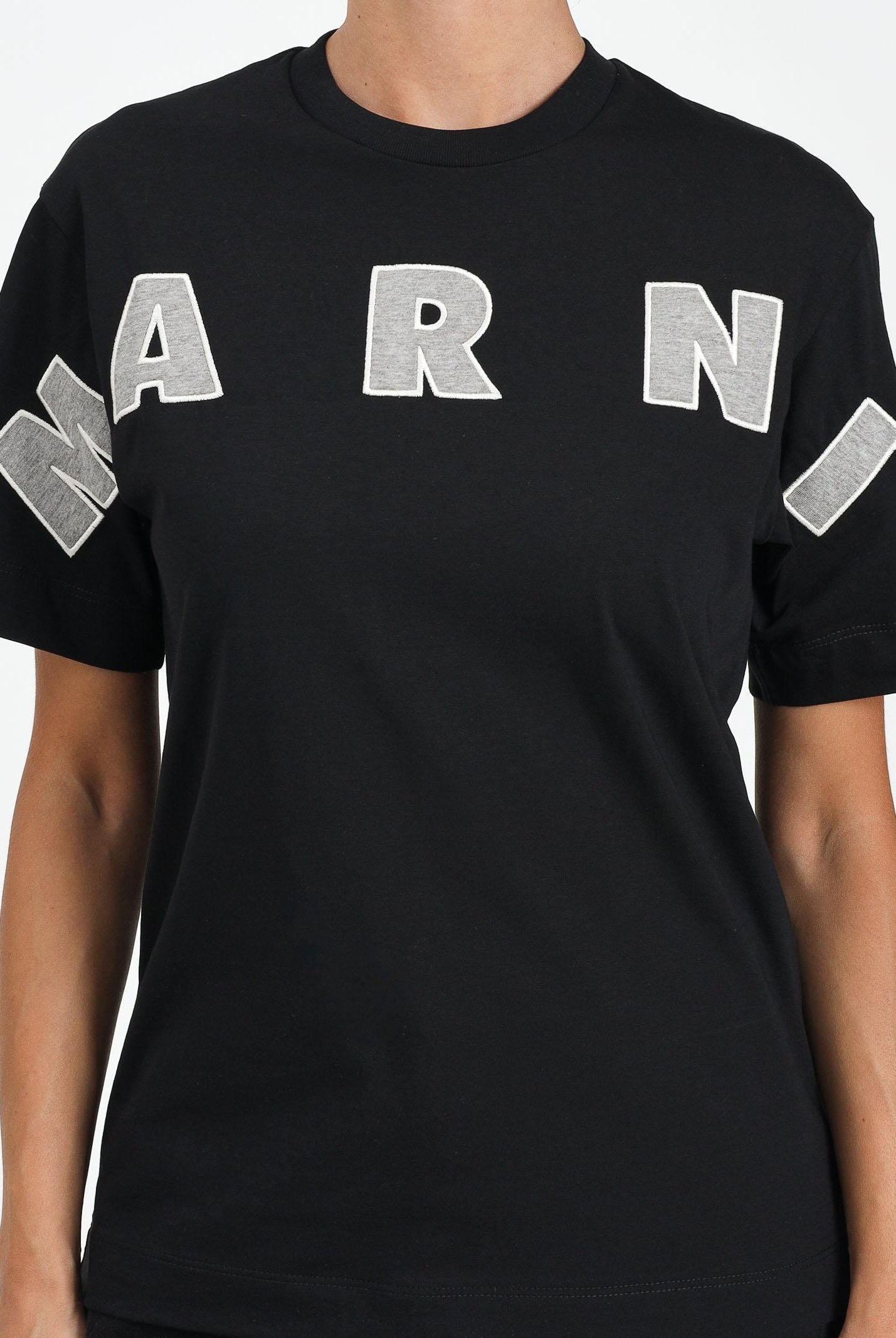 MARNI T-shirt a manica corta nera per donna, ragazzi e bambini con ricamo logo M01265M00RF 0M90D MARNI