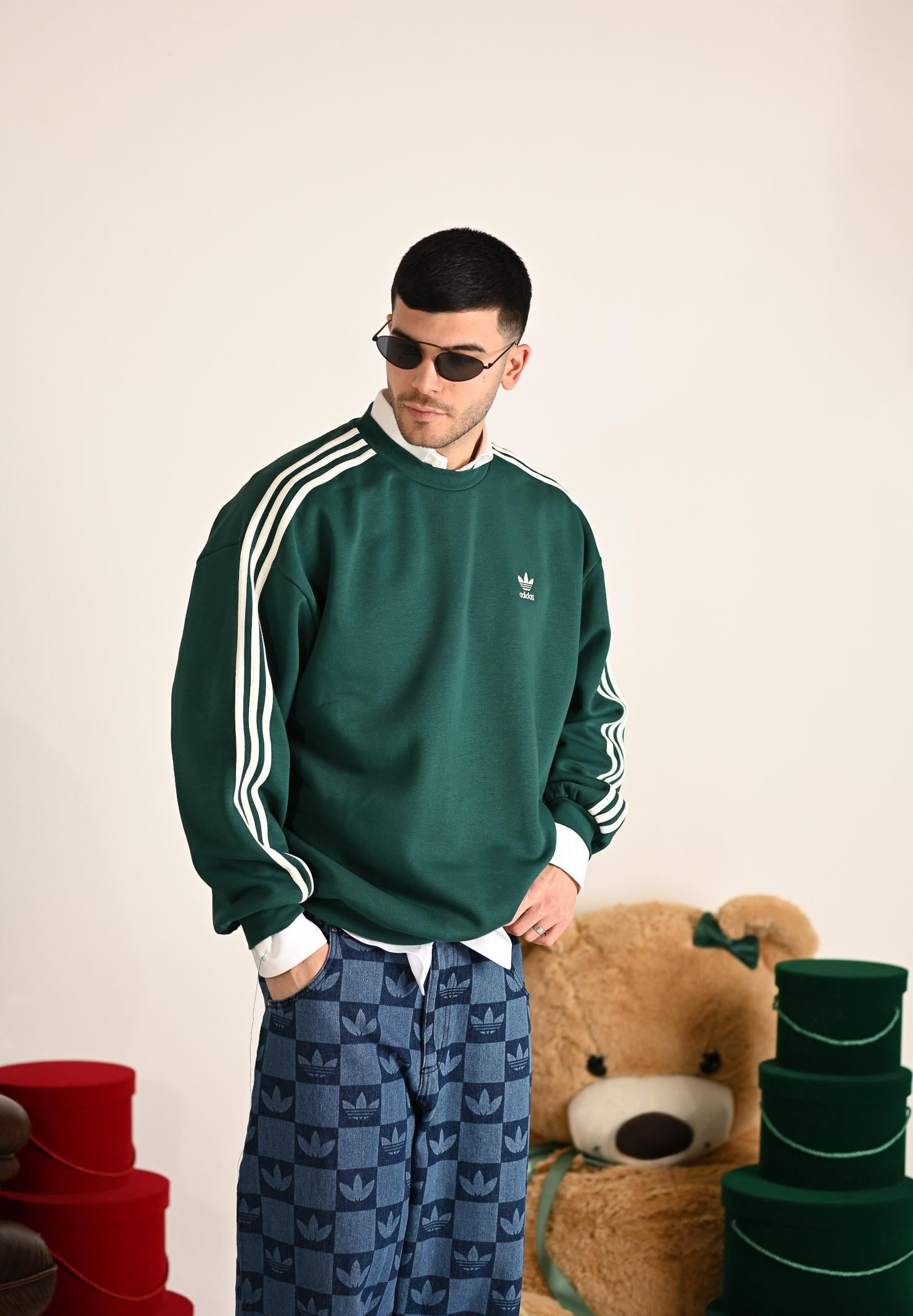 ADIDAS ORIGINALS Felpa girocollo Adicolor Oversized Crew verde da uomo KA0467 . ADIDAS ORIGINALS
