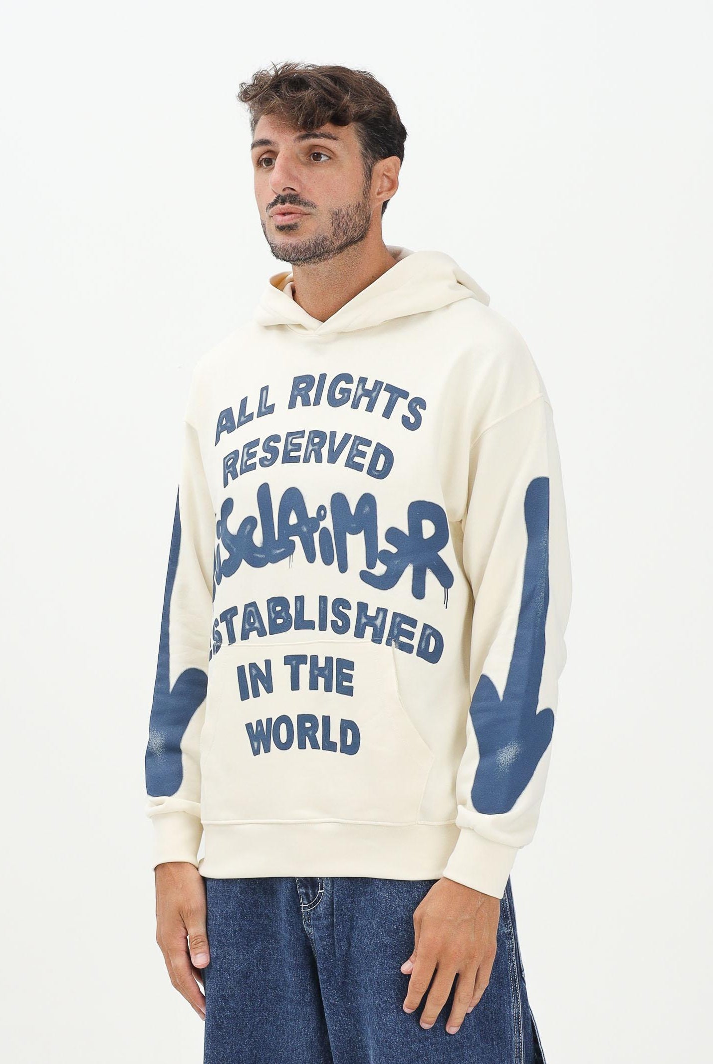 DISCLAIMER Felpa con cappuccio panna da uomo con stampa 25IDS55128 LA DISCLAIMER