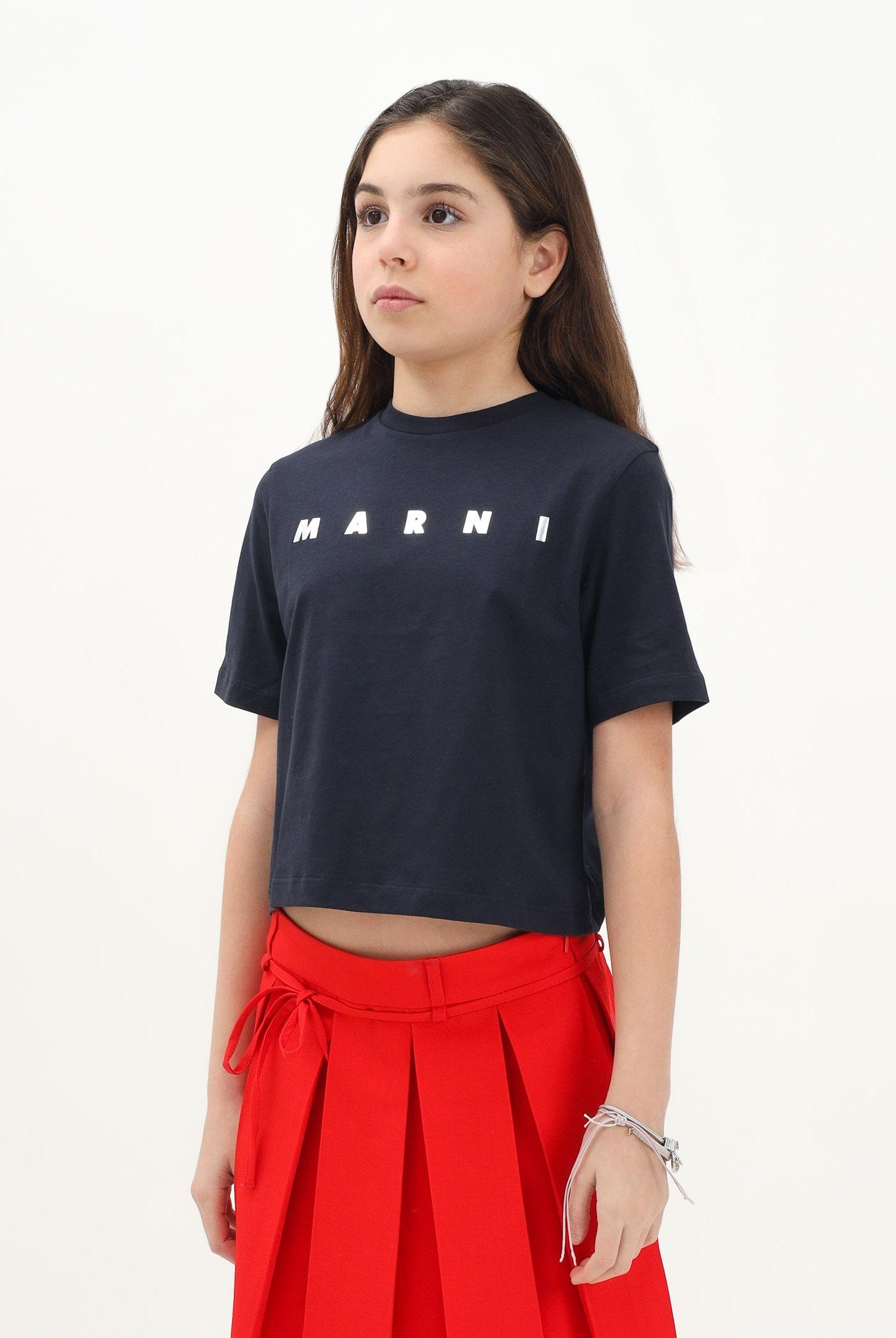 MARNI T-shirt a manica corta blu per donna e bambina con stampa logo M01317M00HZ 0M803 MARNI