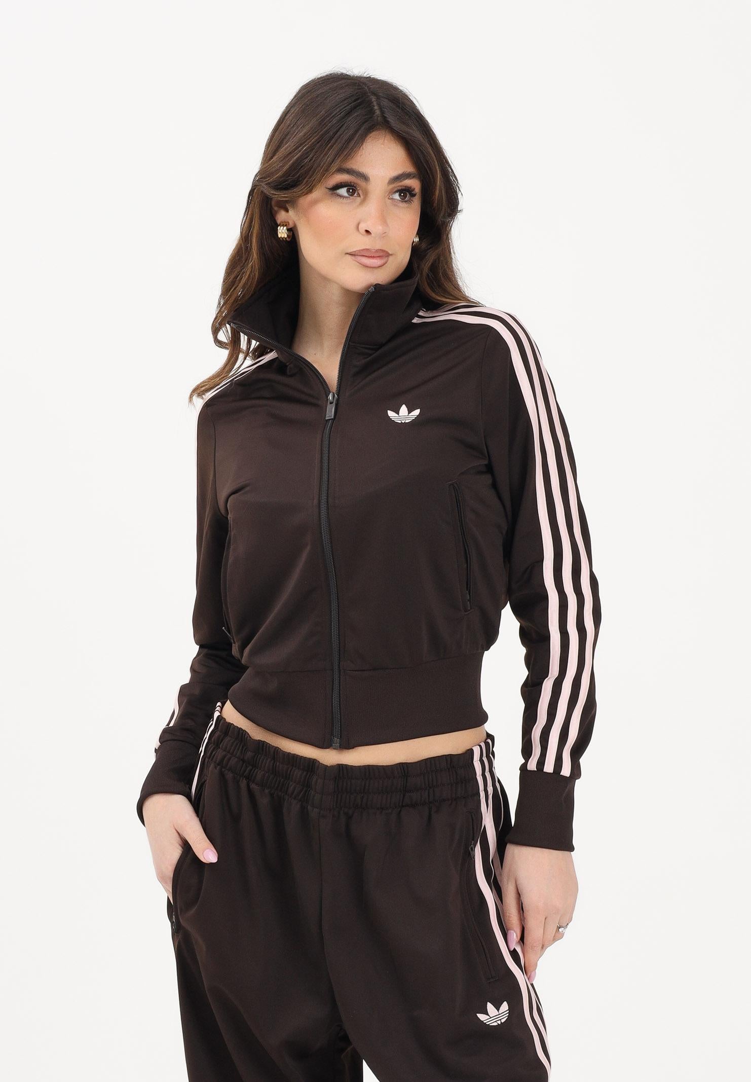 ADIDAS ORIGINALS Felpa con zip Adicolor Classic Firebird marrone e rosa da donna KC6572 . ADIDAS ORIGINALS