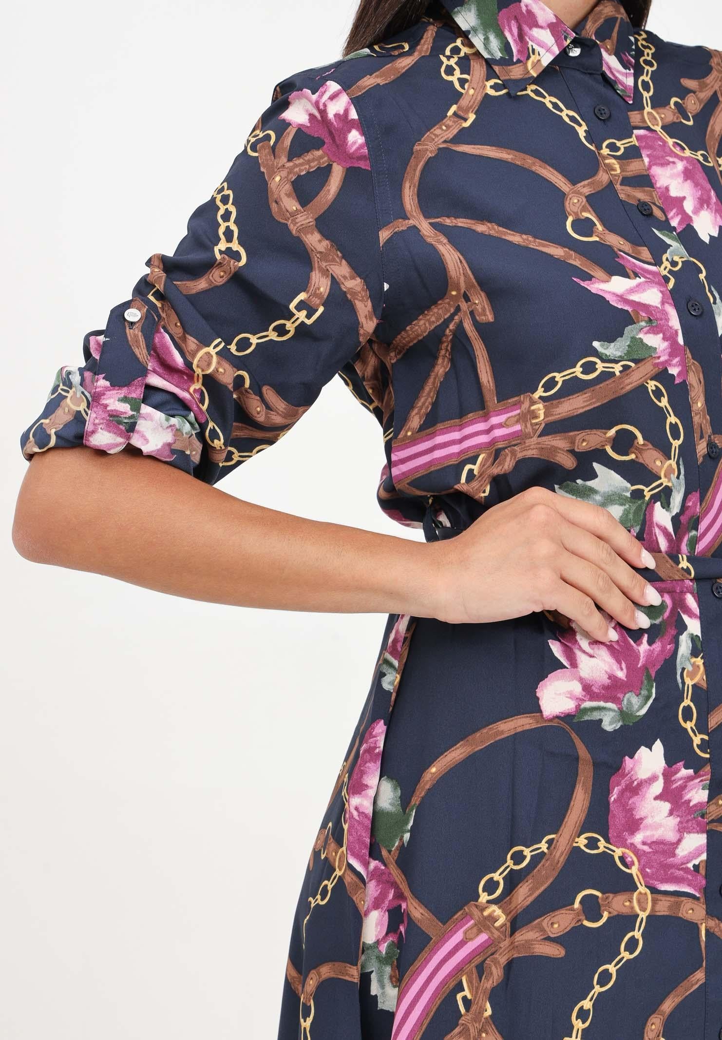 Abito midi blu da donna con stampa 200940188001 NAVY LAUREN RALPH LAUREN