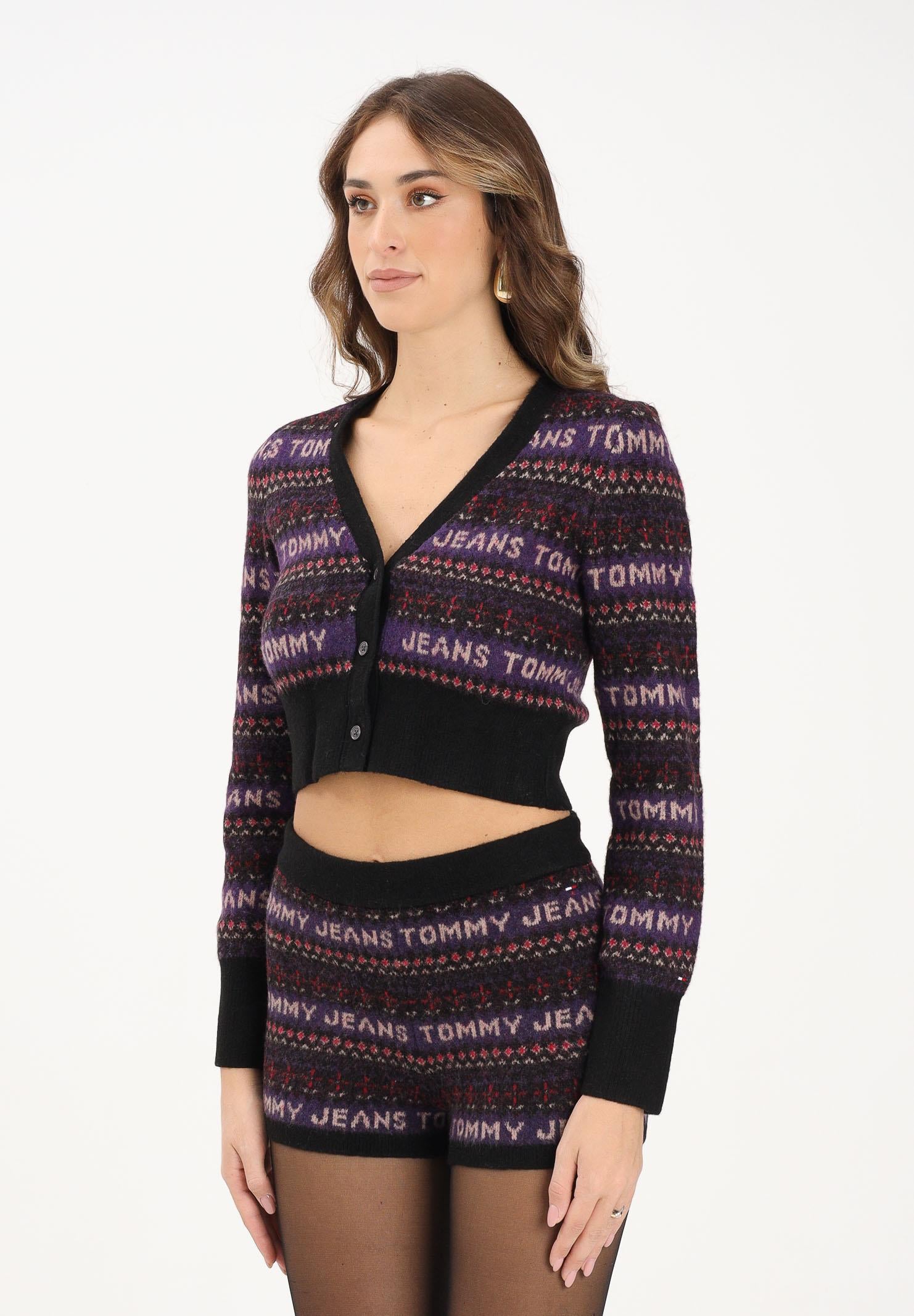 TOMMY JEANS Cardigan corto nero da donna con motivo Fair Isle DW0DW21691BDS TOMMY JEANS