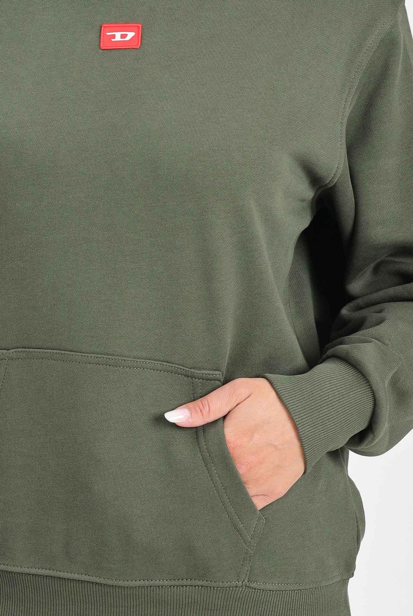 DIESEL Felpa con cappuccio verde militare per donna, ragazzi e bambini rifinita da patch D J025020GEAD K513 DIESEL