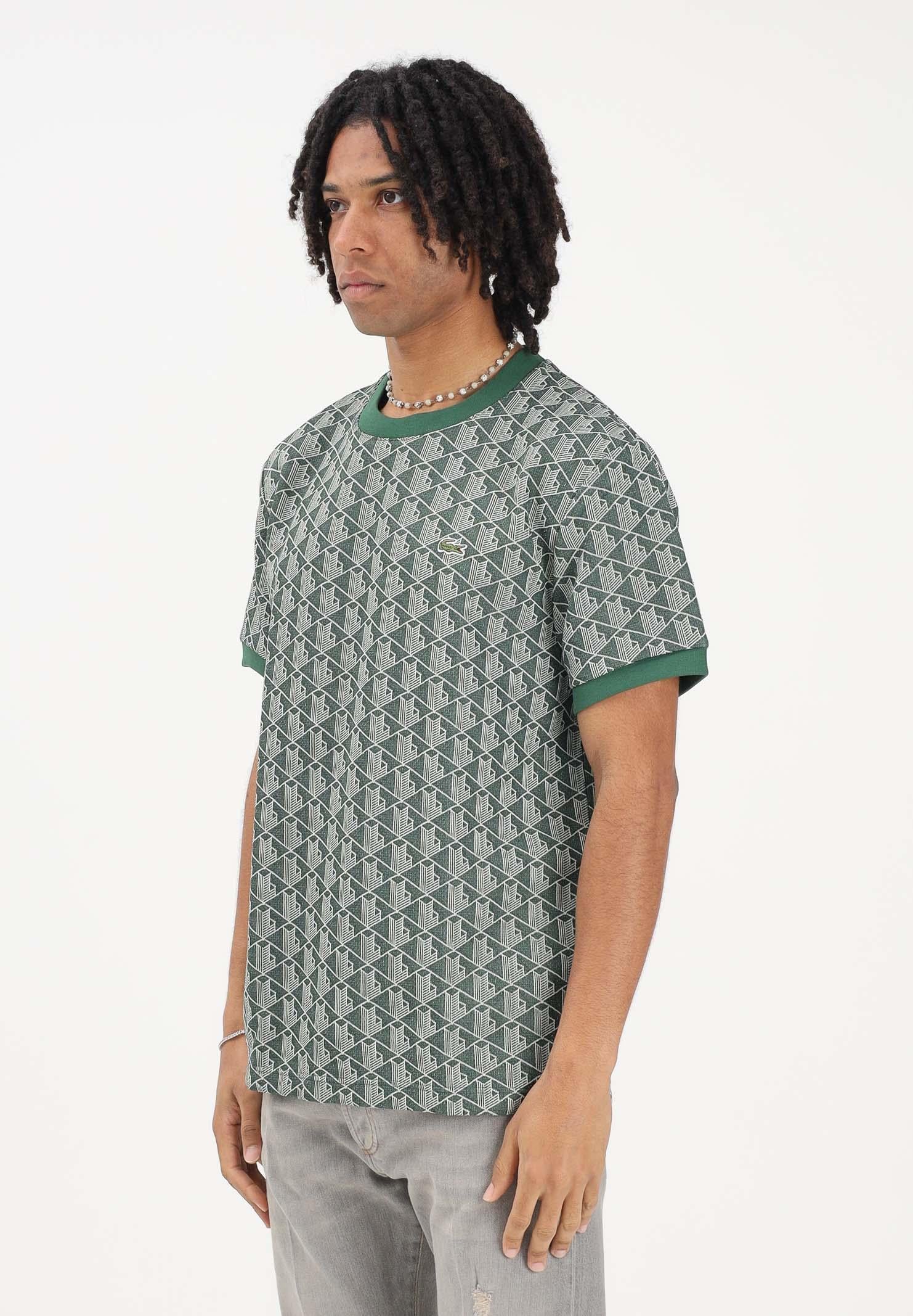 LACOSTE T-shirt a manica corta verde da uomo con monogramma jacquard TH1197 D1R LACOSTE