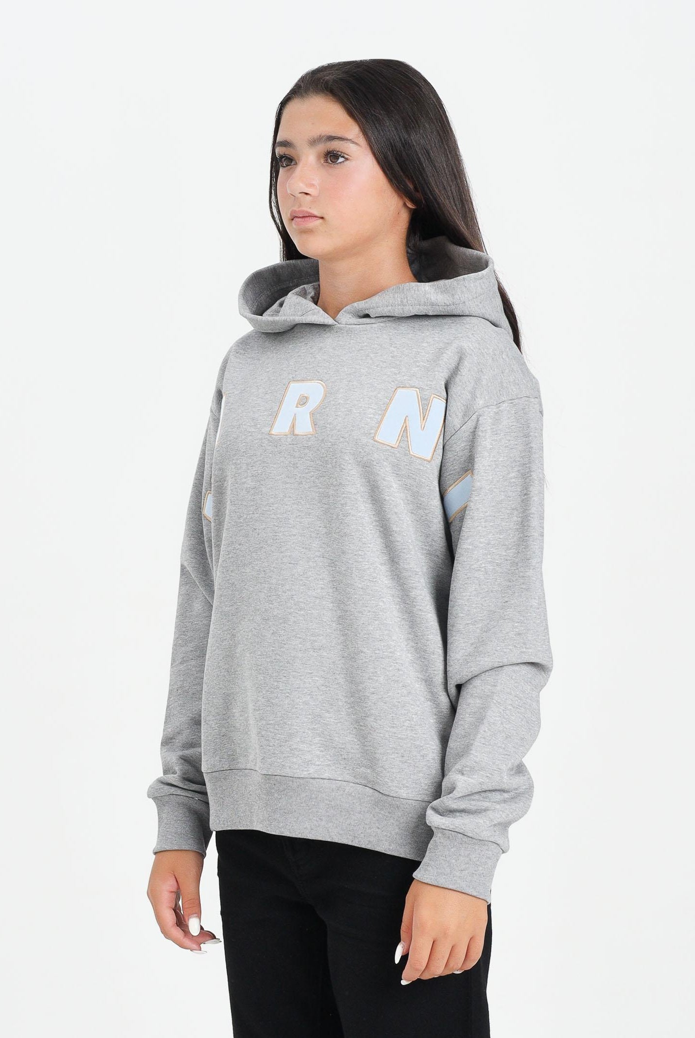 MARNI Felpa con cappuccio grigia per donna, ragazzi e bambini rifinita da logo Patch Marni ricamato M01266M00V0 0M923 MARNI