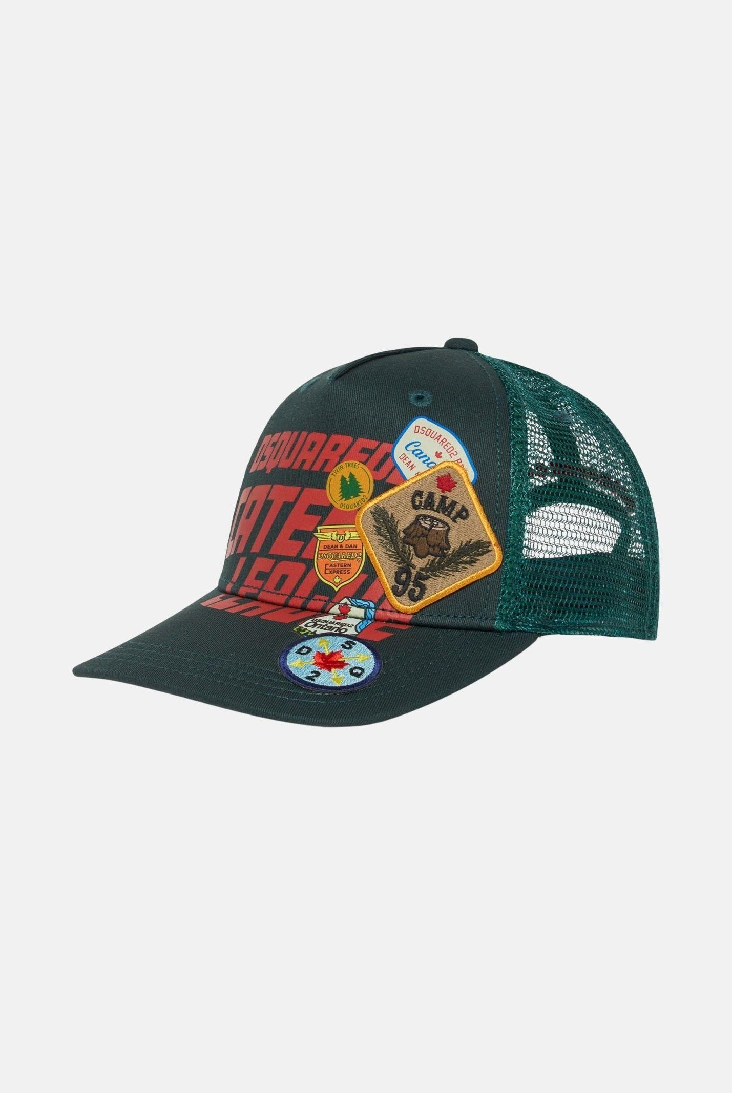 DSQUARED2 Cappello con visiera verde per uomo e donna con logo e toppe DQ3252D00YT DQ522 DSQUARED2