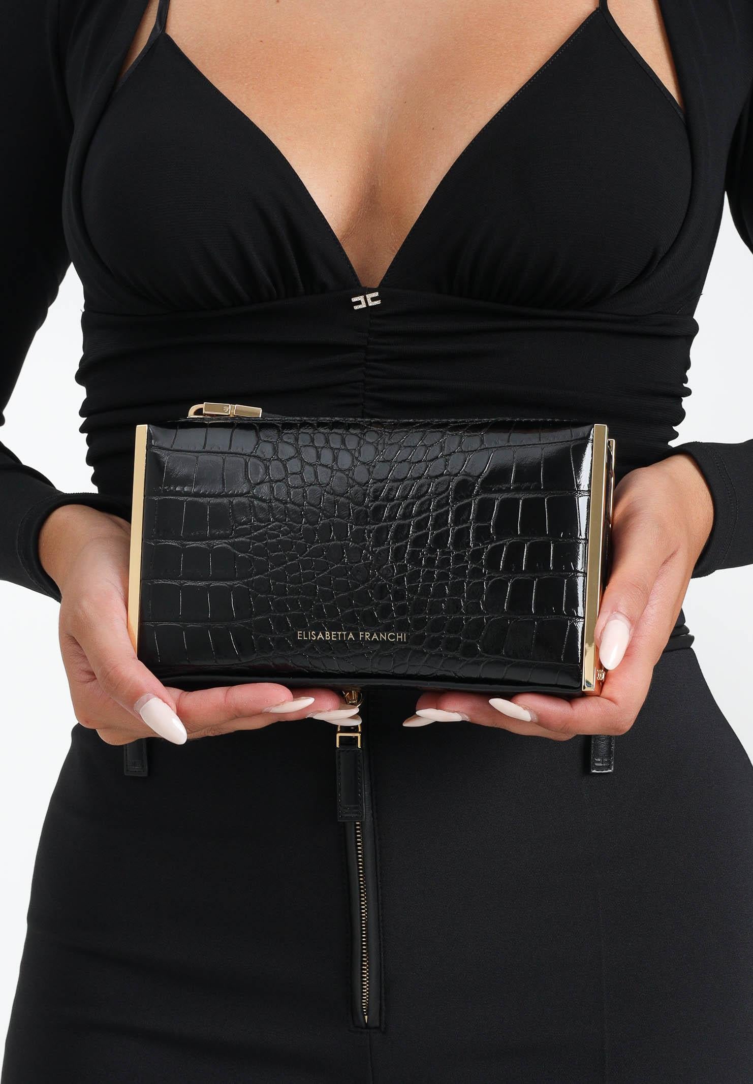 ELISABETTA FRANCHI Pochette nera da donna con stampa cocco BS51A56E2 110 ELISABETTA FRANCHI