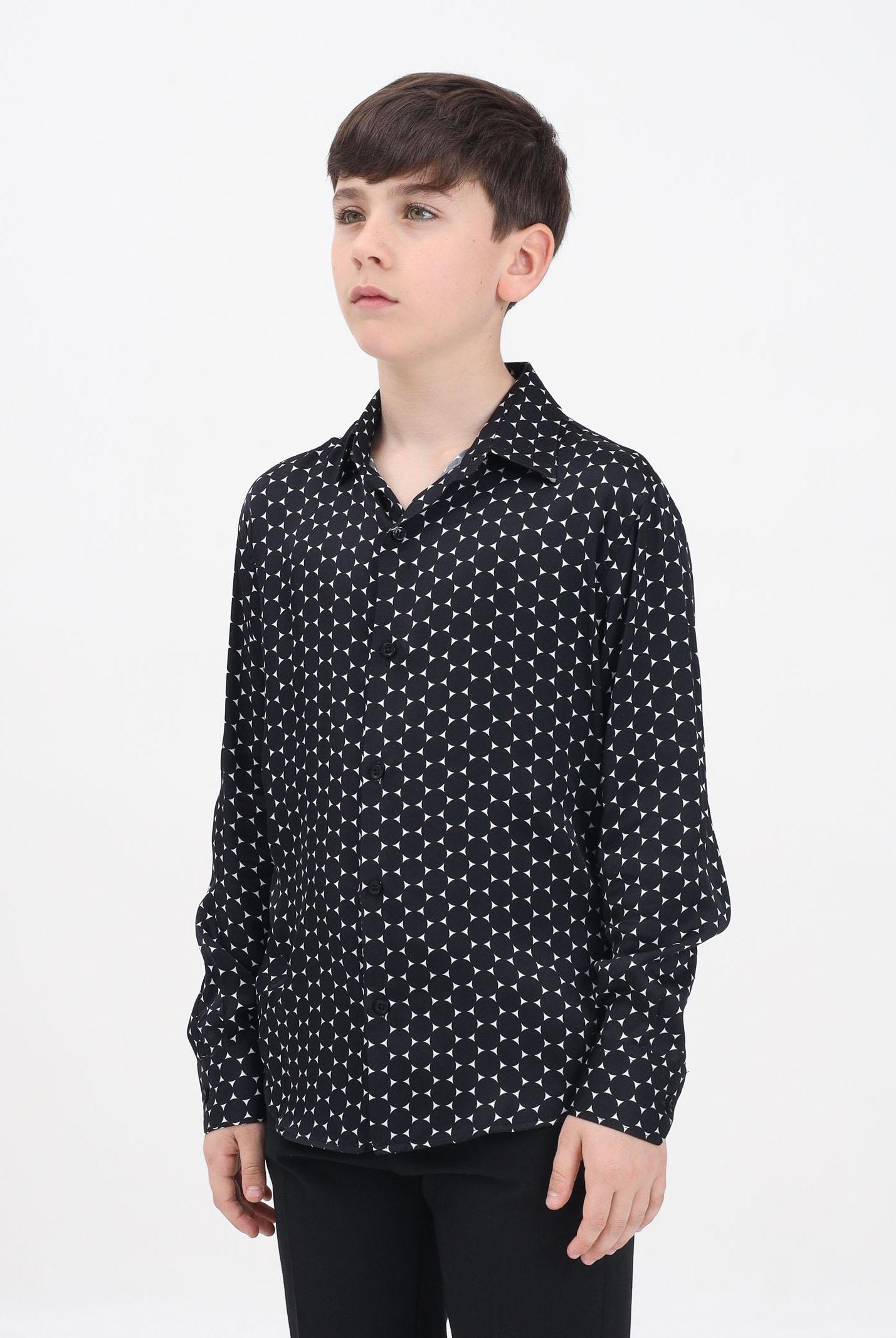 I'M BRIAN Camicia a manica lunga nera da bambino con stampa geometrica CA3305J 0028 I'M BRIAN