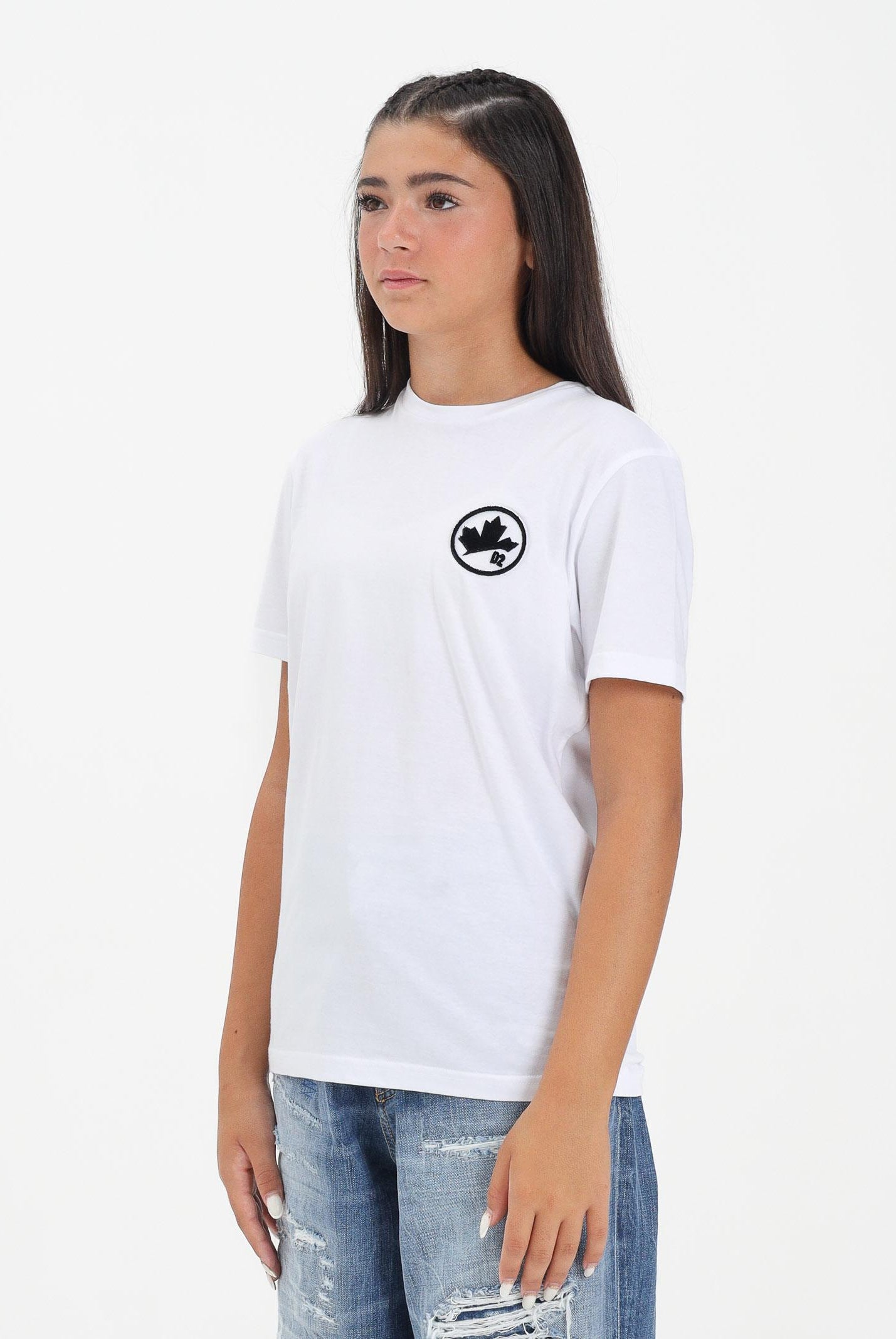 DSQUARED2 T-shirt a manica corta bianca per donna, ragazzi e bambini con logo DQ2988D0015 DQ100 DSQUARED2