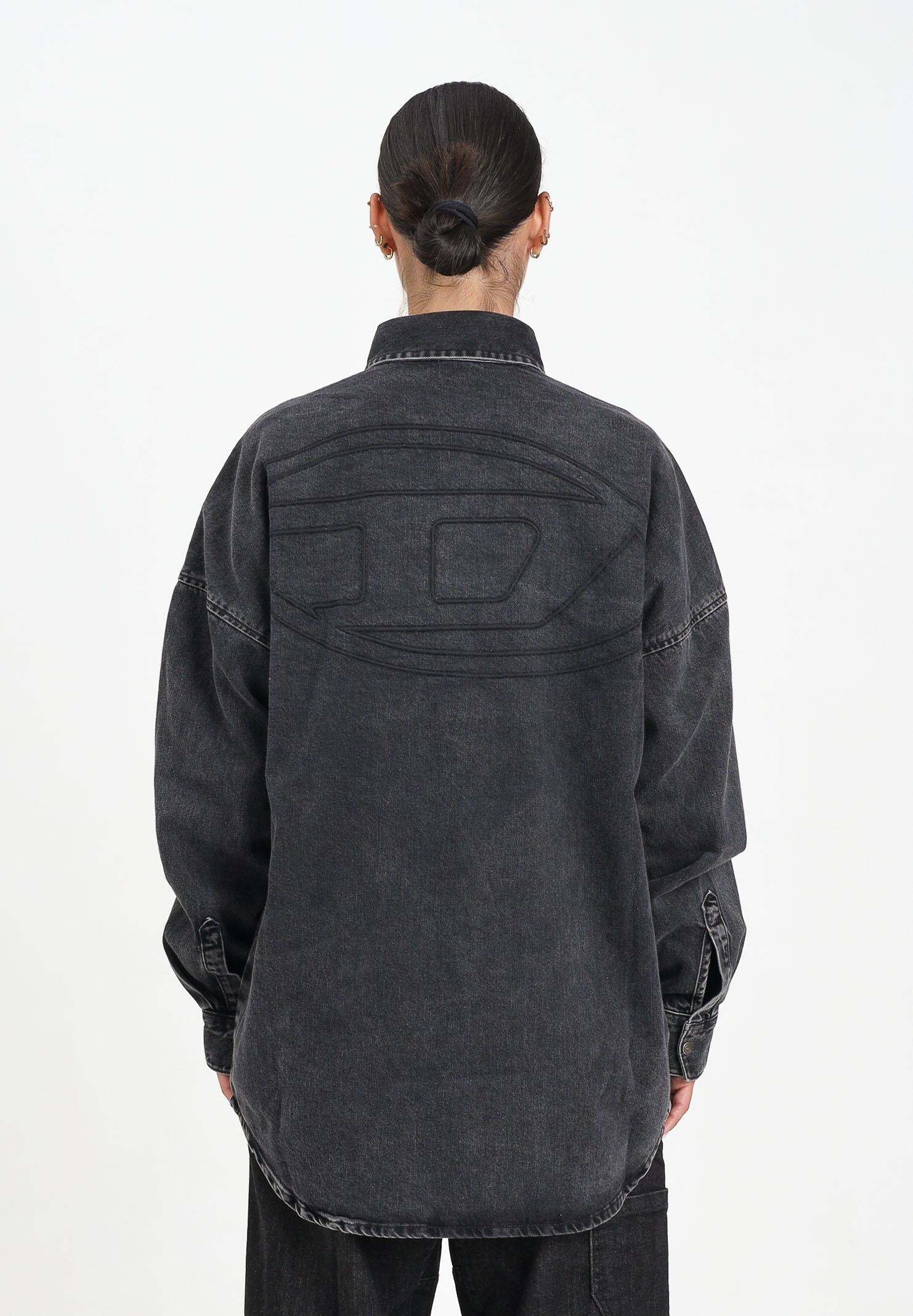 DIESEL Camicia a manica lunga in denim nero per donna, ragazzi e bambini con maxi logo Oval D J02307KXBPT K02 DIESEL