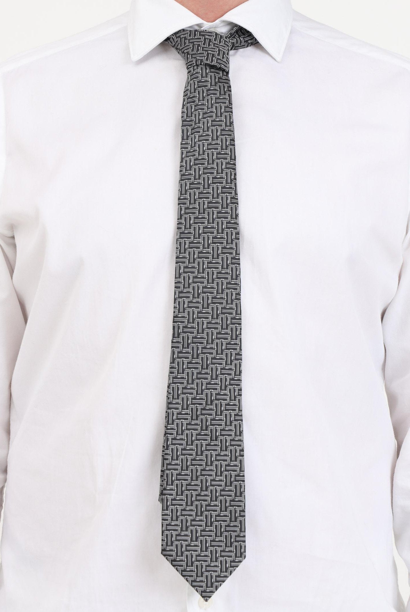 Cravatta grigia da uomo con fantasia astratta <BR/> 3121 4 LANVIN