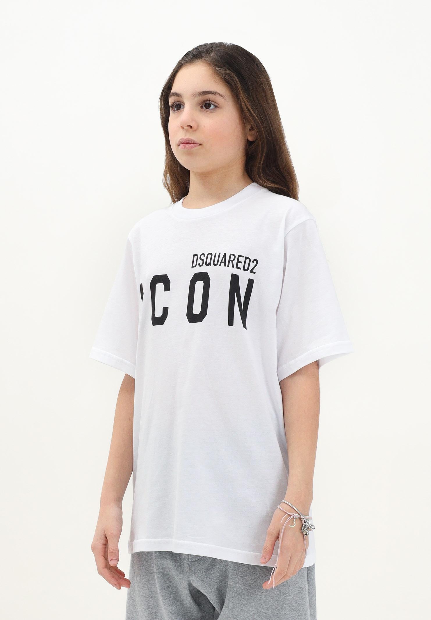 T-shirt a manica corta bianca per donna, ragazzi e bambini con stampa logo DQ2668D004G DQ100 DSQUARED2