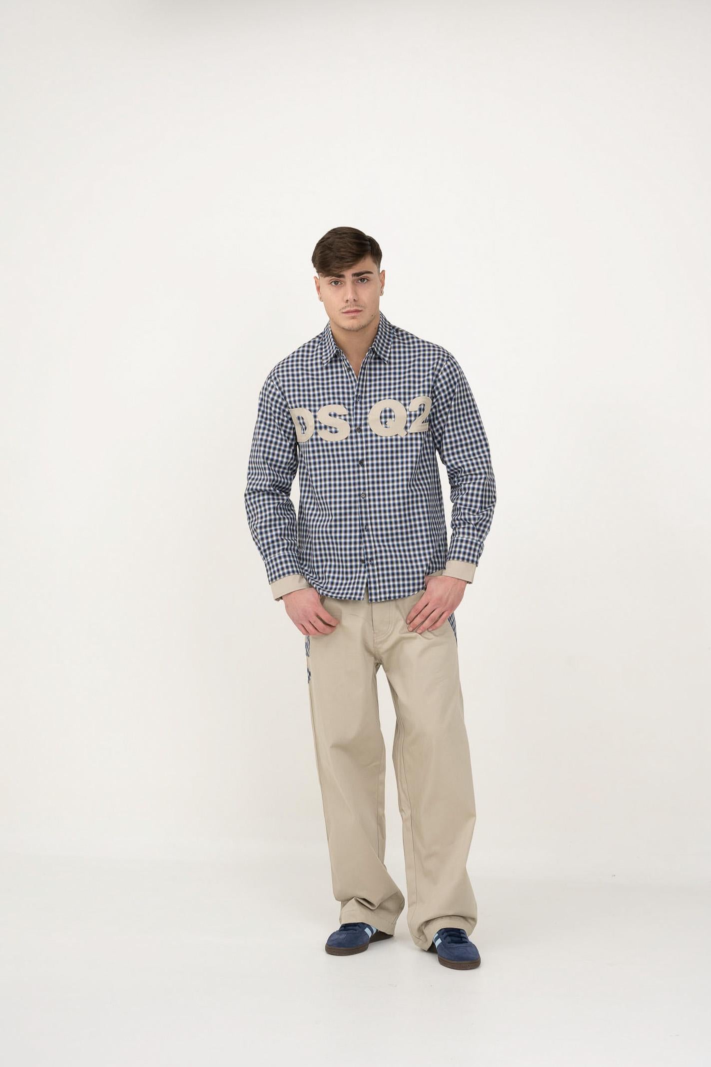 Camicia a manica lunga a quadretti blu e bianchi per donna, ragazzi e bambini con ricamo logo DQ2724D0ABP DQ870 DSQUARED2