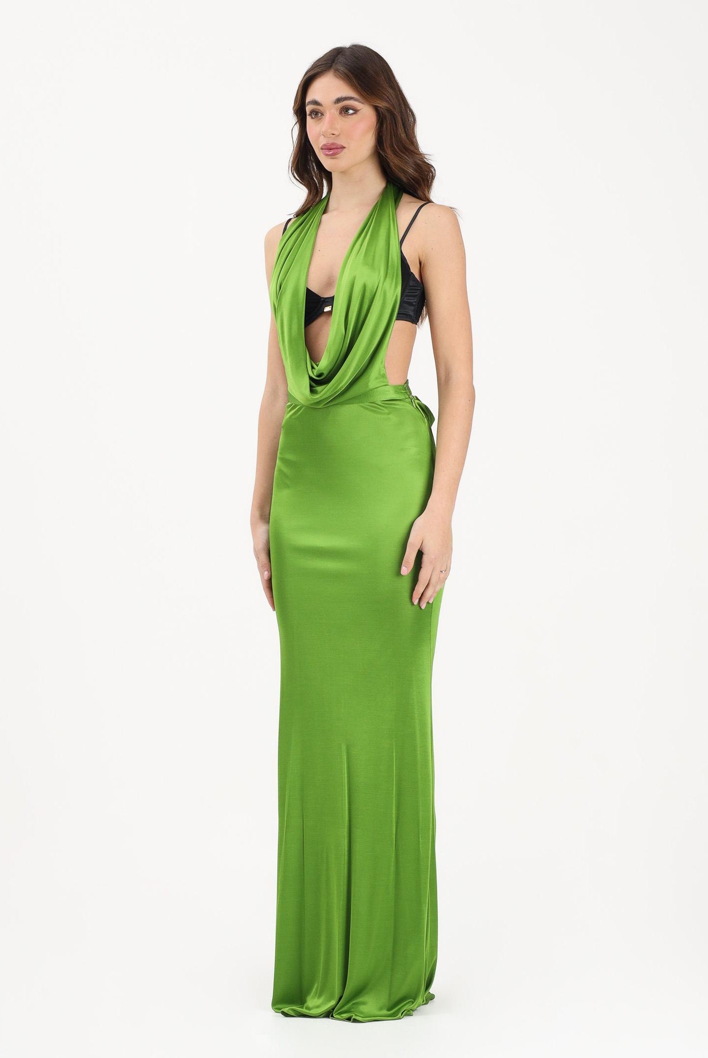 ELISABETTA FRANCHI Abito lungo verde da donna in jersey di viscosa lucida ABR1361E2 FA1 ELISABETTA FRANCHI