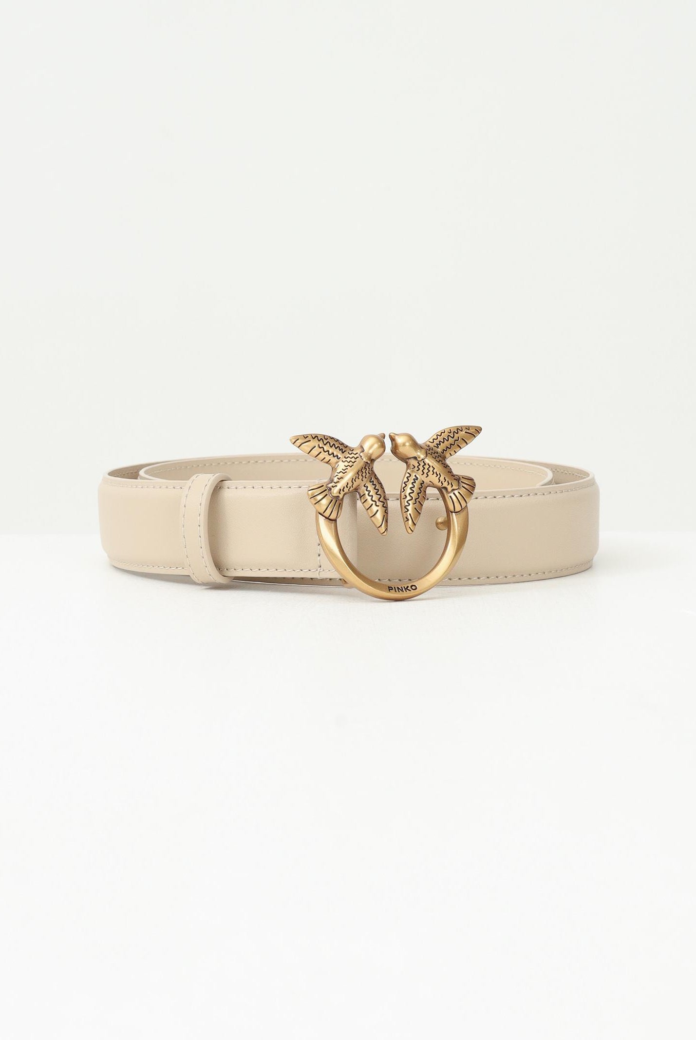 PINKO Cintura Love Birds in morbida pelle mano seta beige da donna 100125A0F1 C50Q PINKO