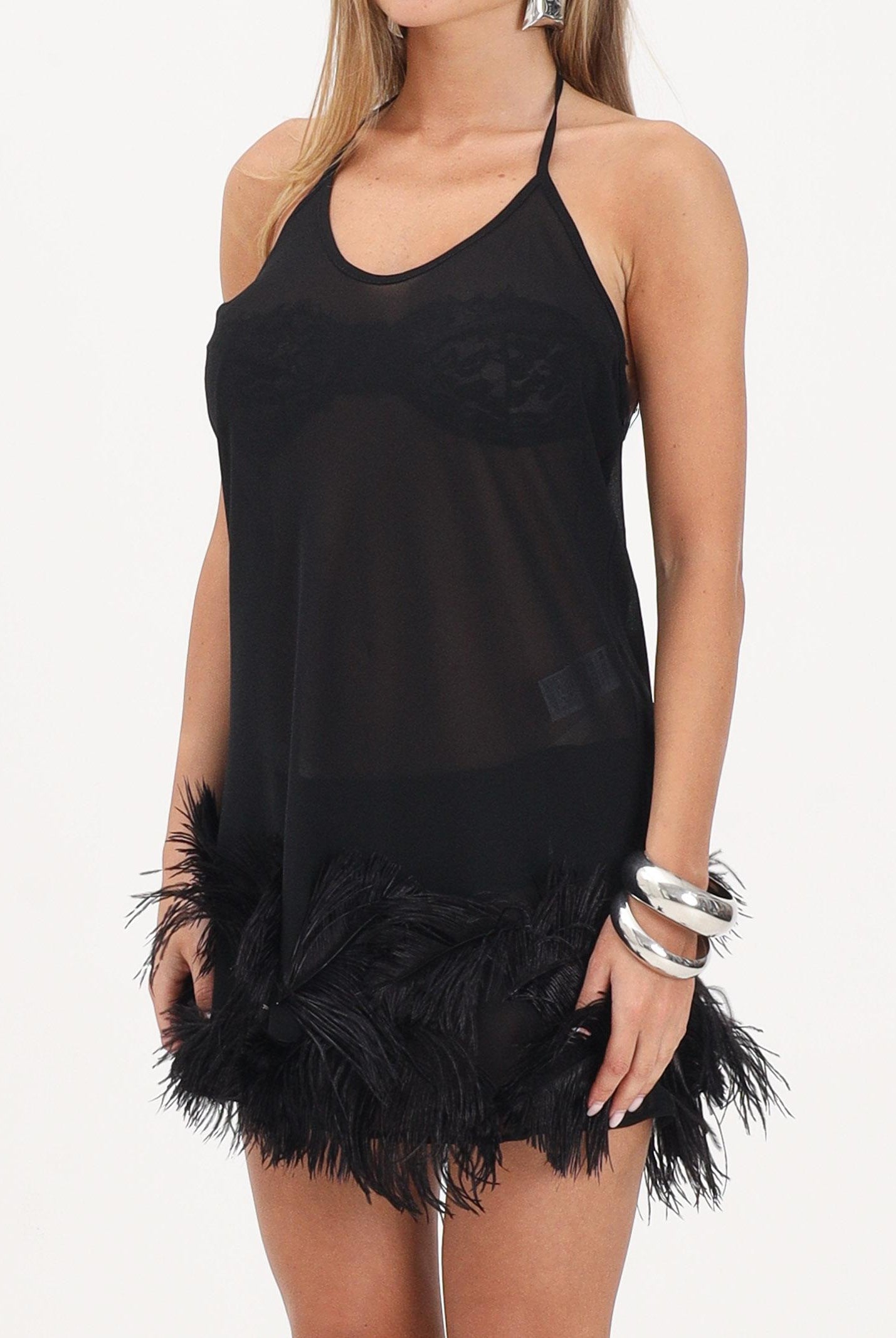 NOELL MAGGINI Abito corto nero da donna con piume 0126122 NE NOELL MAGGINI