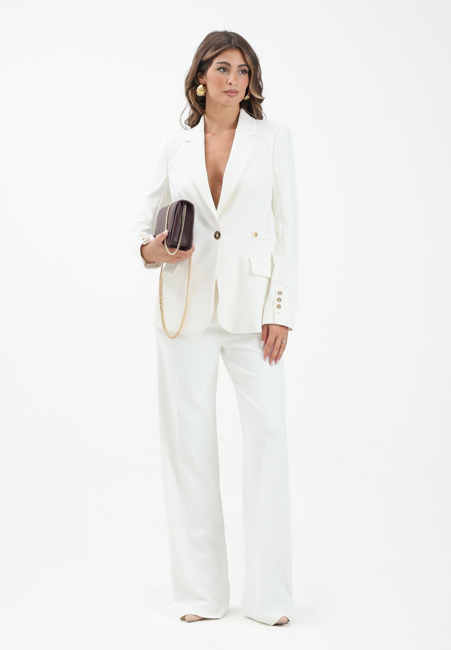 ELISABETTA FRANCHI Pantalone elegante avorio da donna con accessorio gioiello PA09956E2 360 ELISABETTA FRANCHI