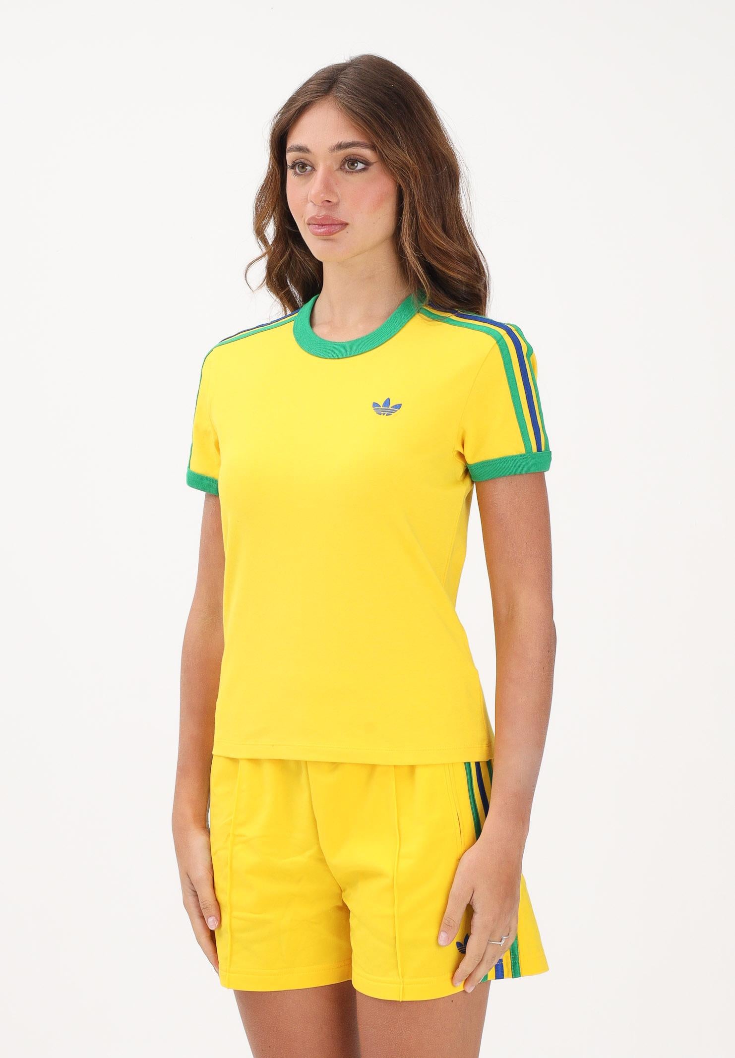 ADIDAS ORIGINALS T-shirt a manica corta 3 STRIPES gialla da donna KE9386 . ADIDAS ORIGINALS
