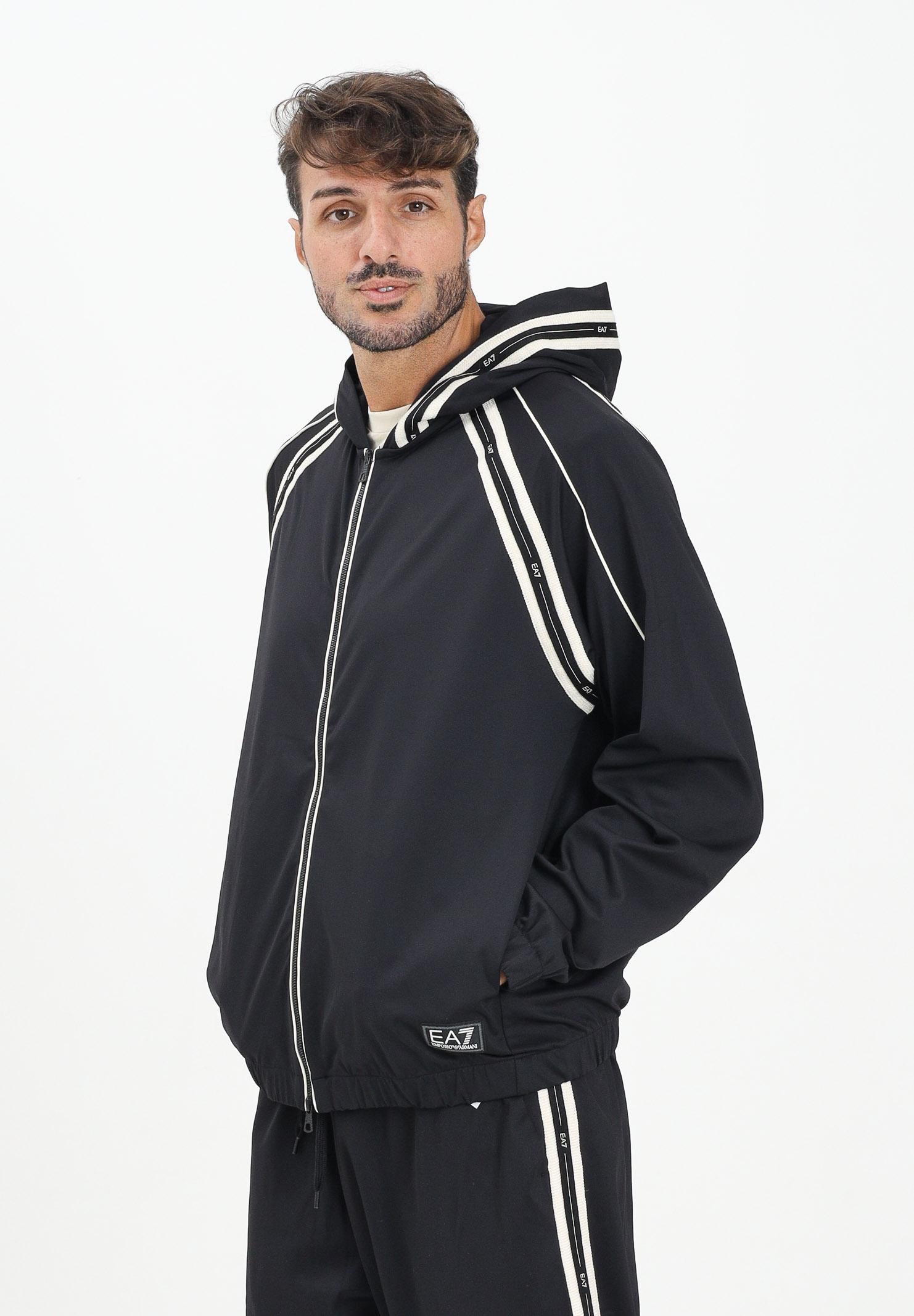 EA7 Felpa con zip nera da uomo arricchita da bande con dettagli logo 7M000958AF17160 UC001 EA7