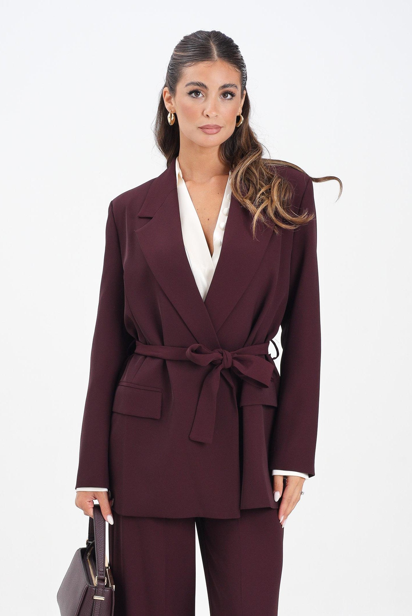 VICOLO Giacca bordeaux da donna con cintura TF0358 FU38 VICOLO