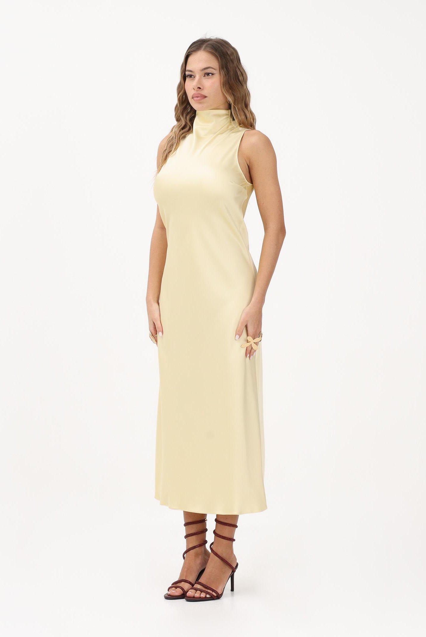 PATRIZIA PEPE Abito midi giallo da donna in raso 8A1627A269 Y478 PATRIZIA PEPE
