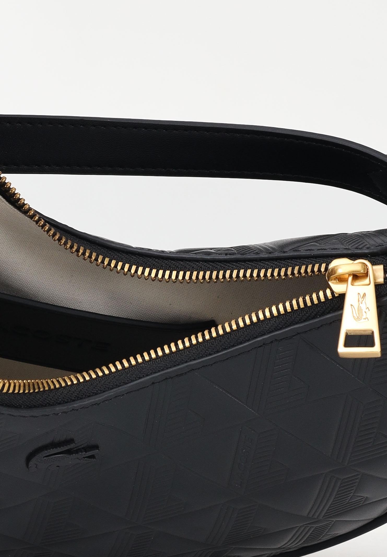 LACOSTE Borsa a spalla nera da donna in pelle goffrata Maheki NF4710 000 LACOSTE