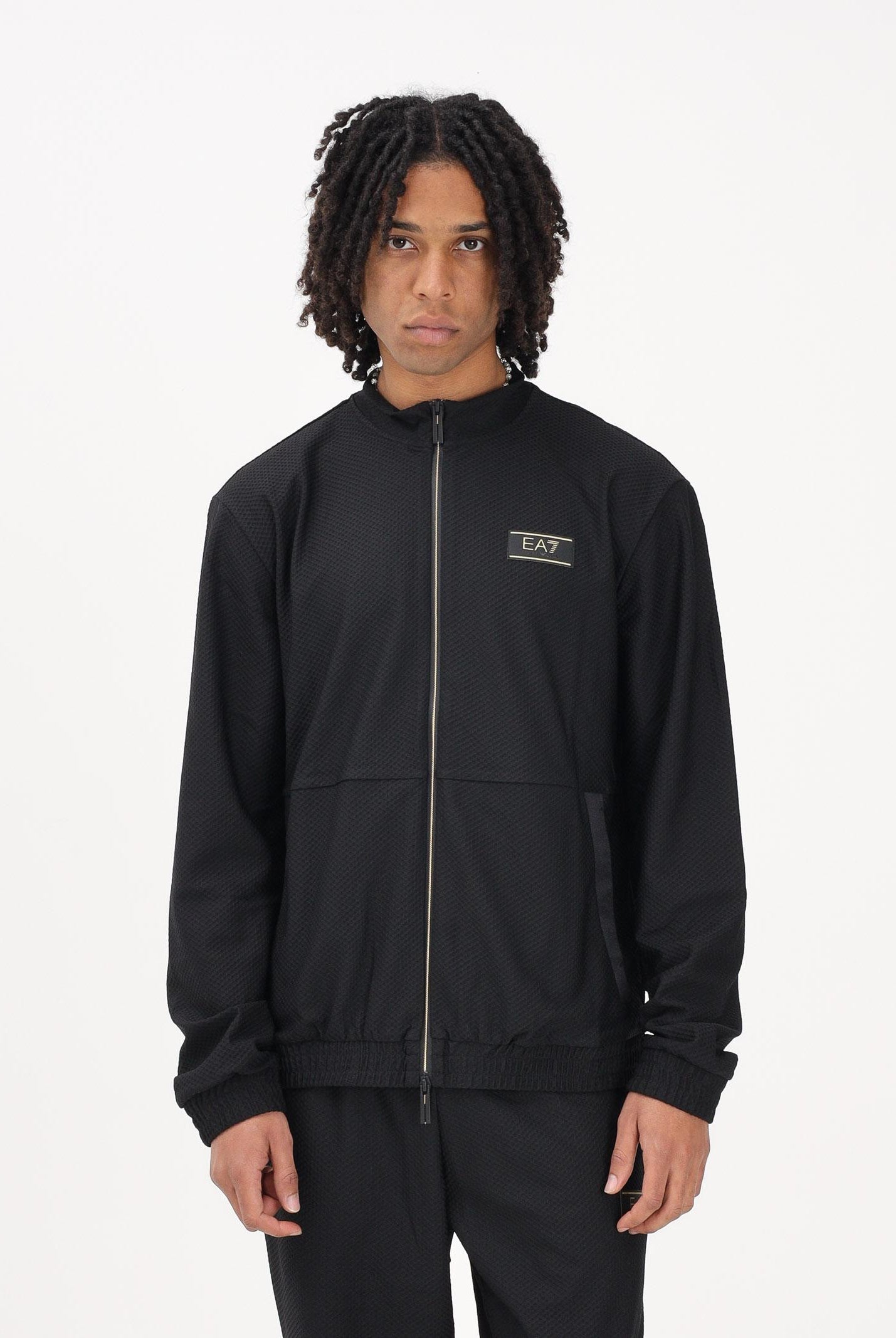 EA7 Felpa con zip nera da uomo con lavorazione micro-texture 7M001338AF21099 UC001 EA7