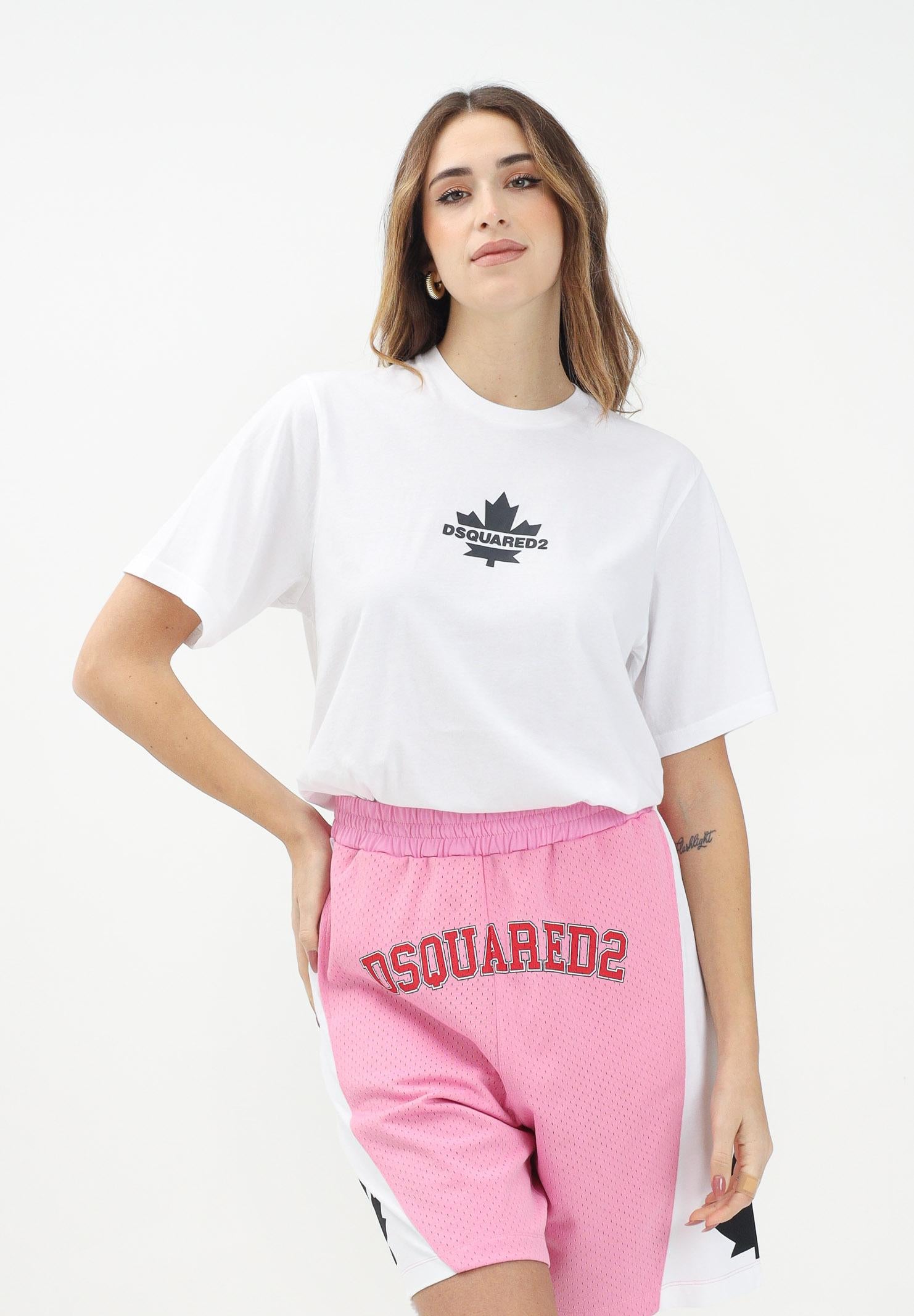 DSQUARED2 T-shirt a manica corta bianca per donna, ragazzi e bambini con stampa logo su foglia d'acero DQ2743D0AC7 DQ100 DSQUARED2