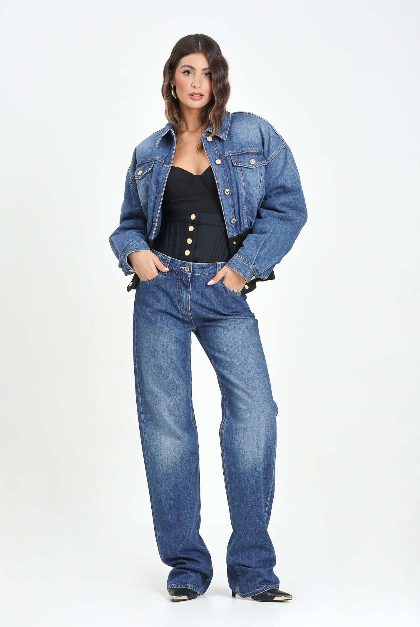 ELISABETTA FRANCHI Jeans in denim blu da donna con fascia in neoprene PJ15I56E2 EI1 ELISABETTA FRANCHI