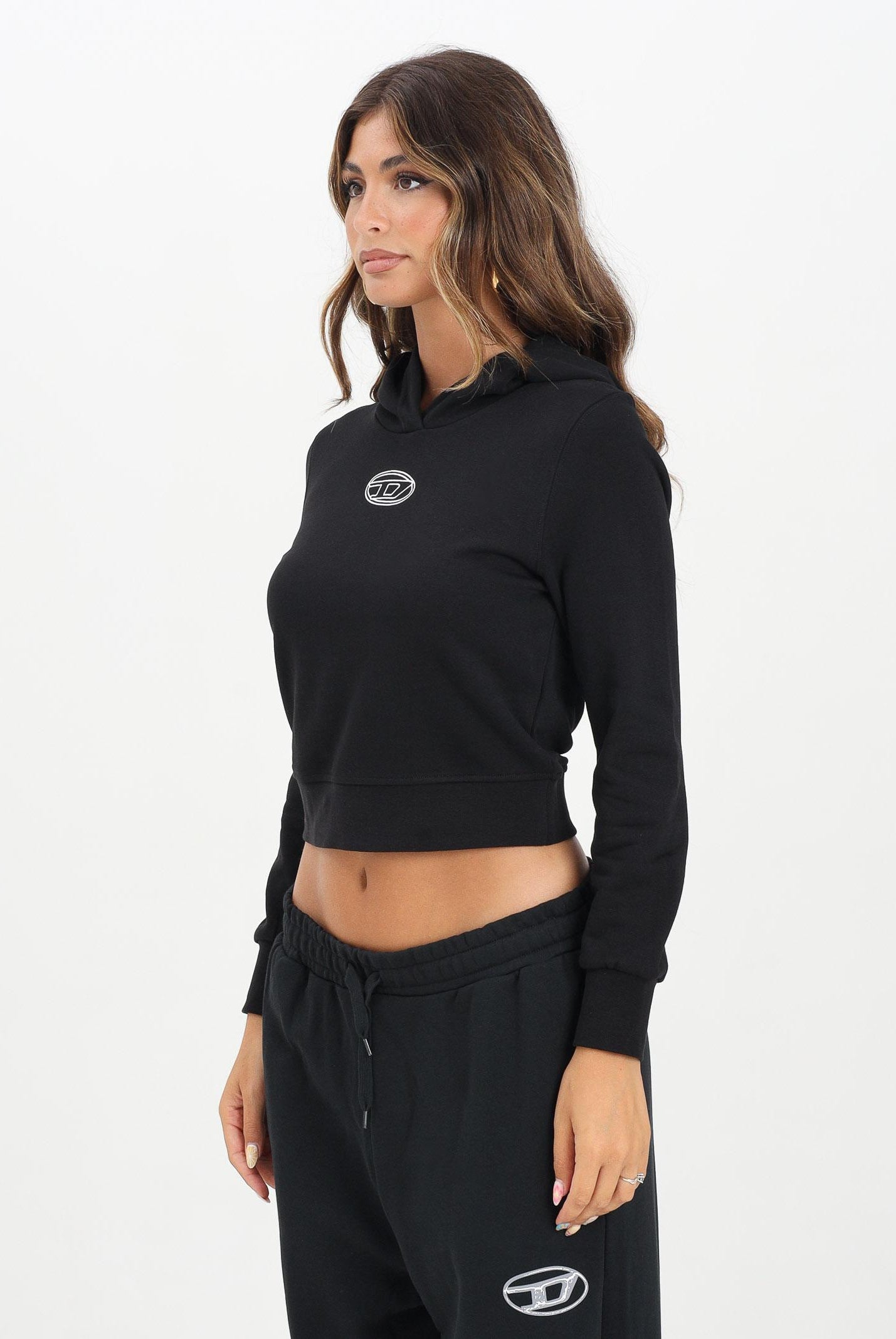 DIESEL Felpa con cappuccio nera per donna, ragazze e bambine rifnita da logo J02416KYAX3 K900 DIESEL