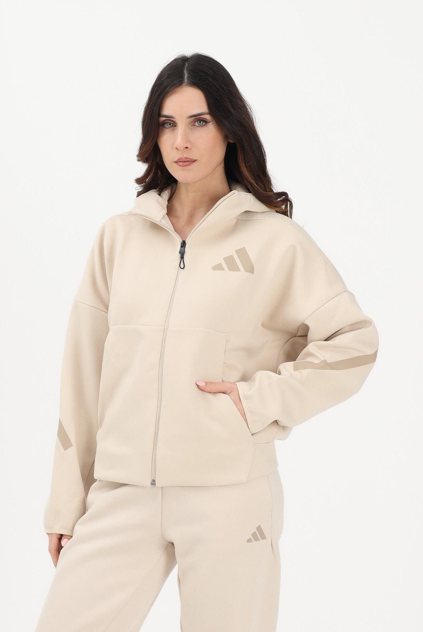 ADIDAS PERFORMANCE Felpa con zip ZNE beige da donna KE4746 . ADIDAS PERFORMANCE