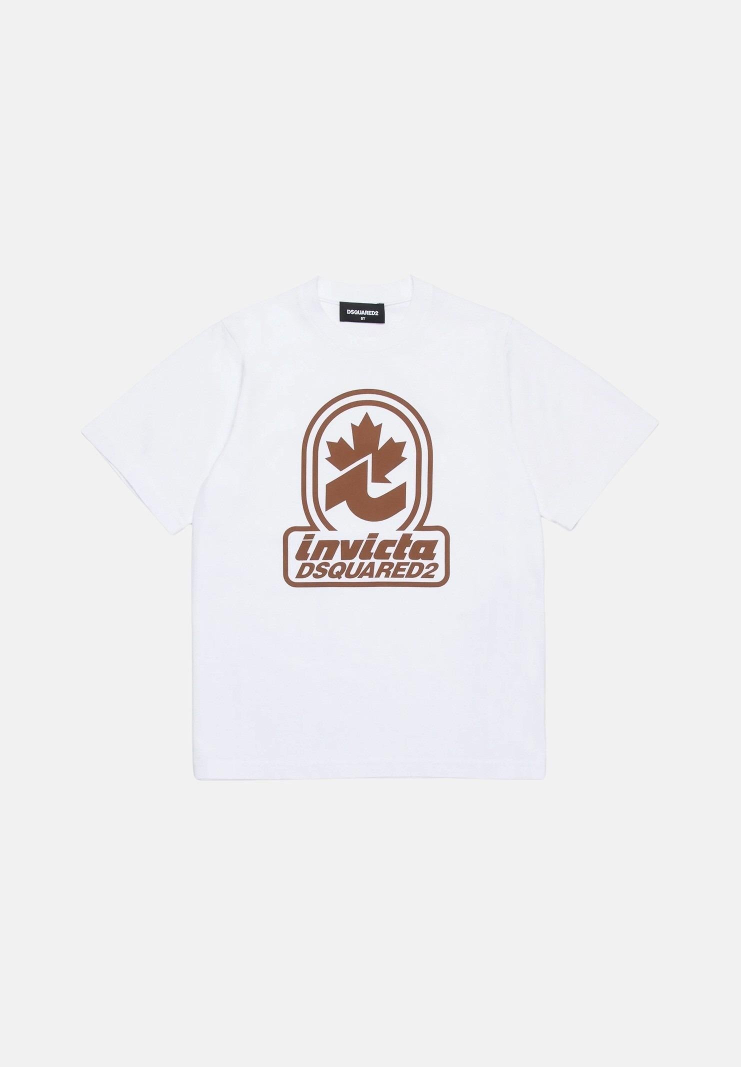 T-shirt a manica corta bianca per bambino e bambina con logo "Invicta Dsquared2" DQ2924D0AD3-B DQ100 DSQUARED2