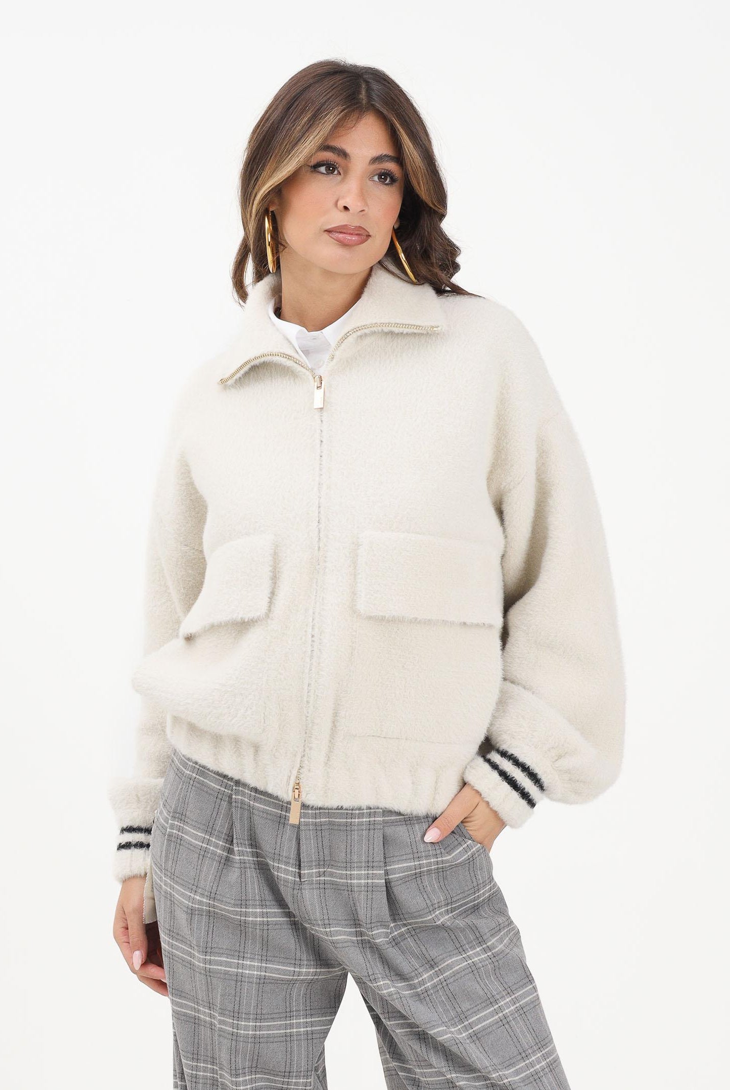 AKEP Cardigan panna da donna effetto pelliccia GBKD11013 V1 AKEP