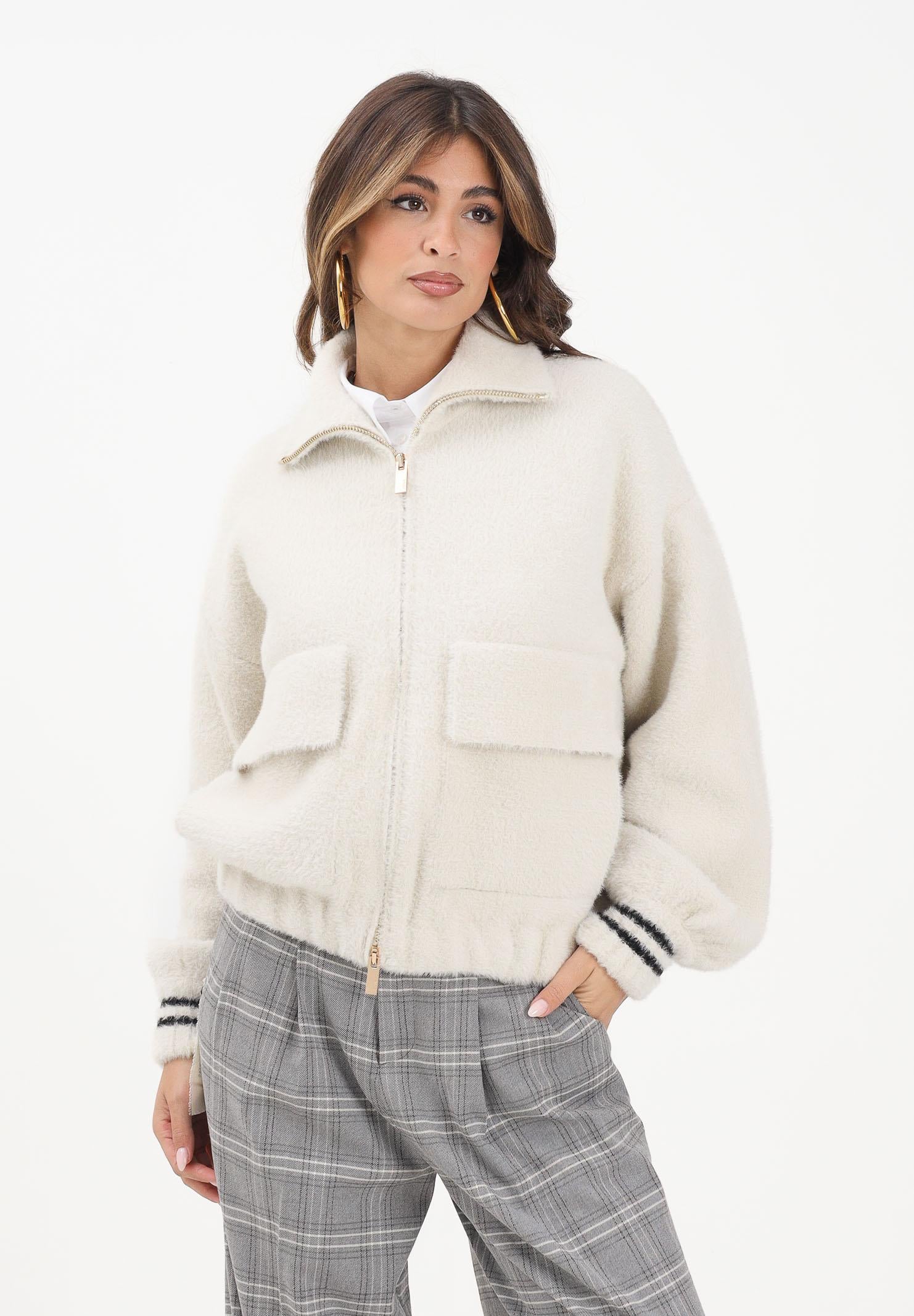 AKEP Cardigan panna da donna effetto pelliccia GBKD11013 V1 AKEP