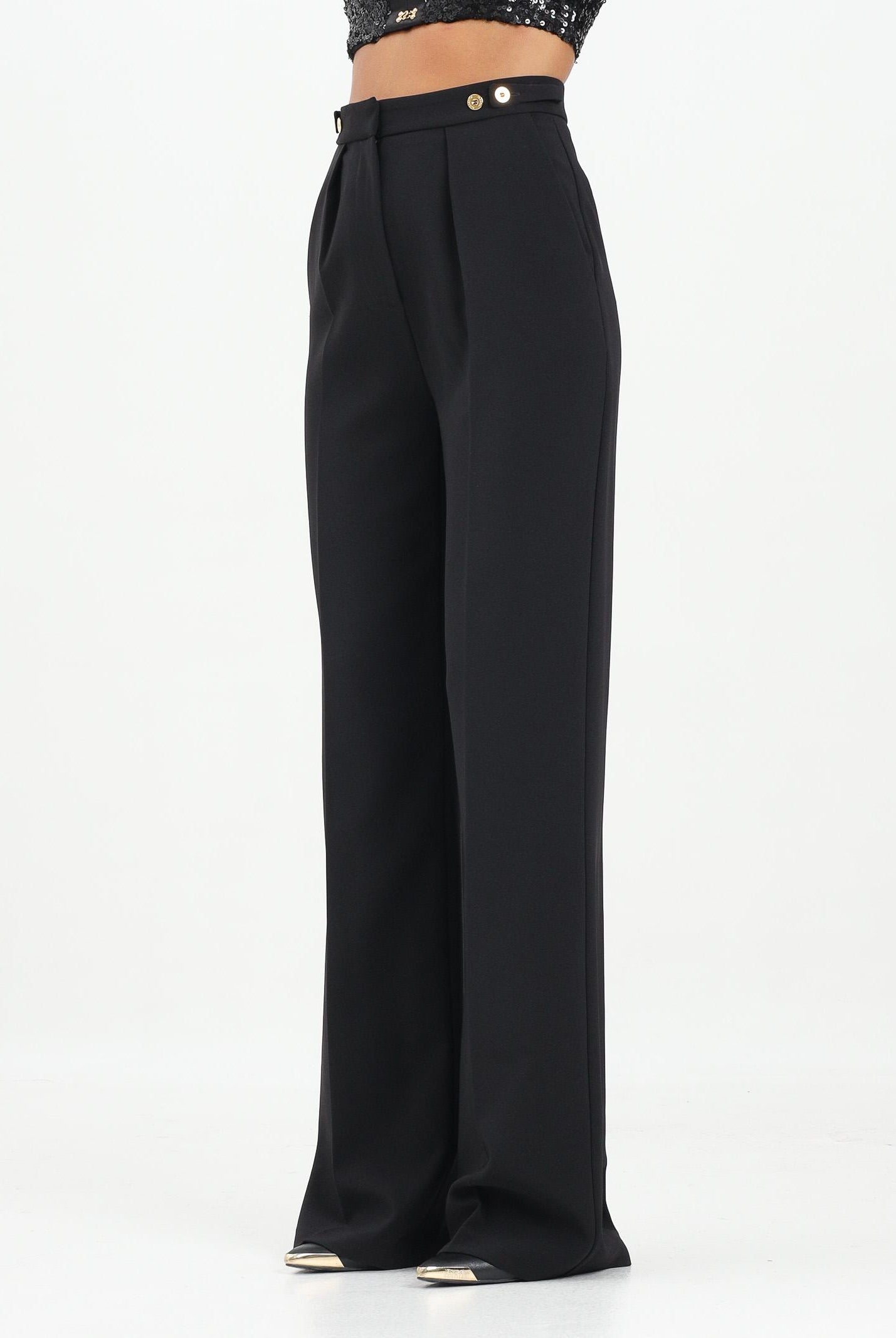 ELISABETTA FRANCHI Pantalone elegante nero da donna con accessorio gioiello PA09956E2 110 ELISABETTA FRANCHI