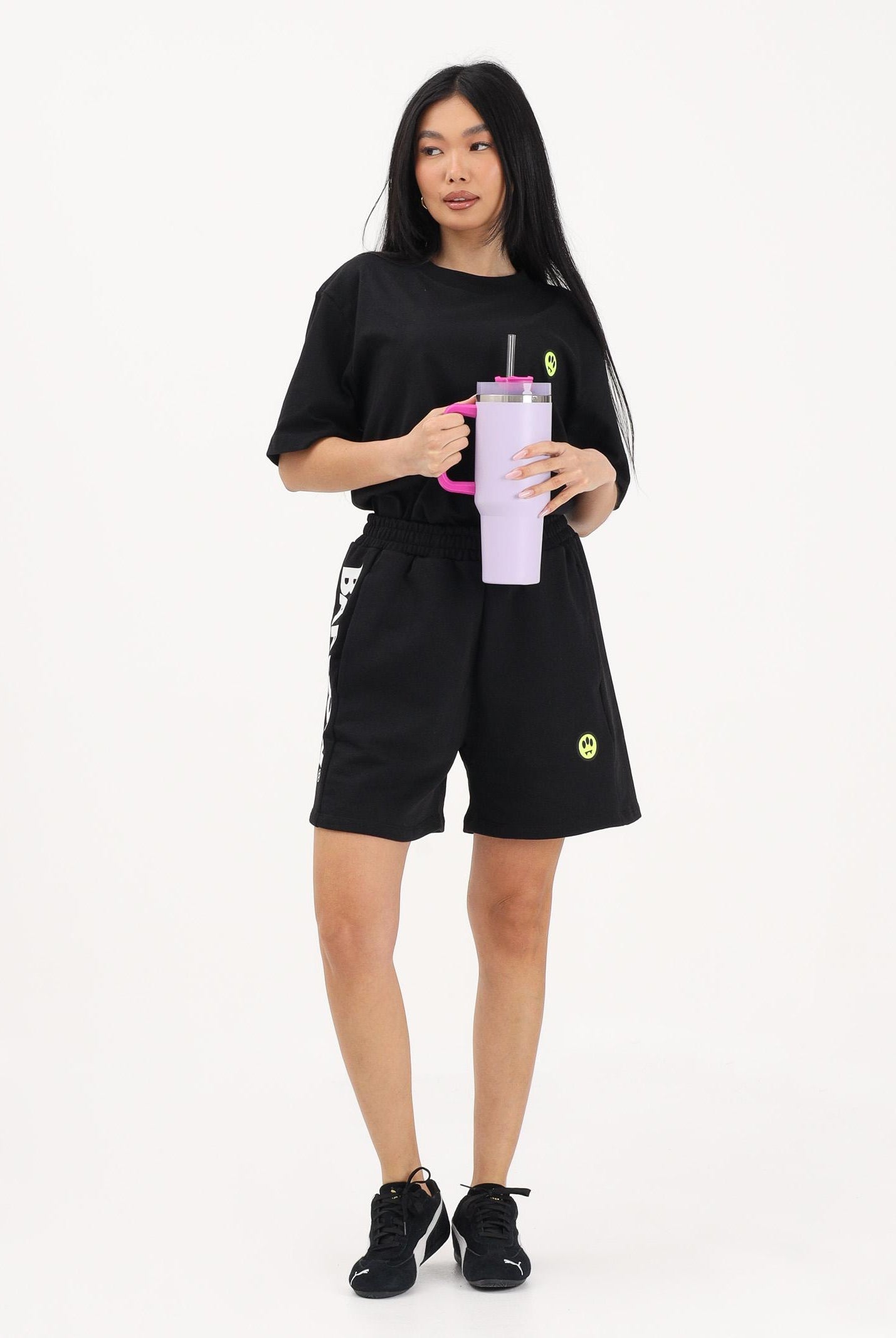 BARROW Shorts sportivo nero per uomo e donna con stampa logo S6BWUABE004 11006 BARROW
