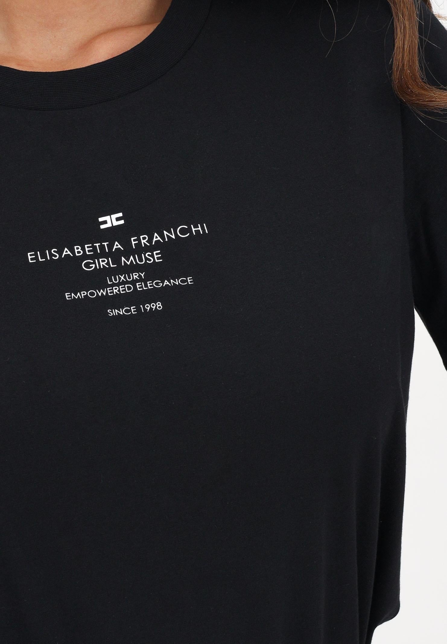 ELISABETTA FRANCHI T-shirt a manica corta nera da donna con stampa MA63D56E2 110 ELISABETTA FRANCHI