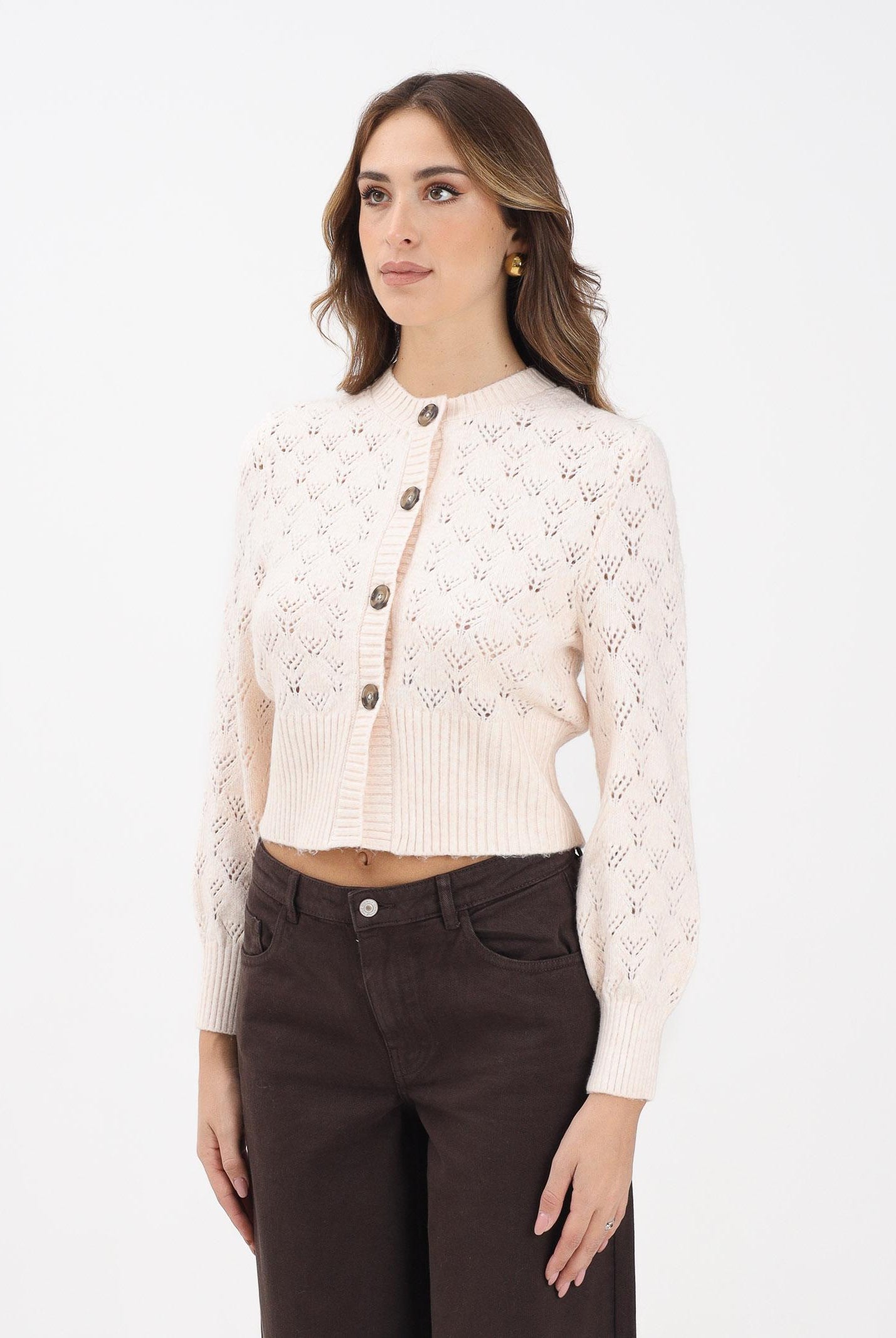 JDY Cardigan corto beige da donna 15355619 WhitecapGray JDY