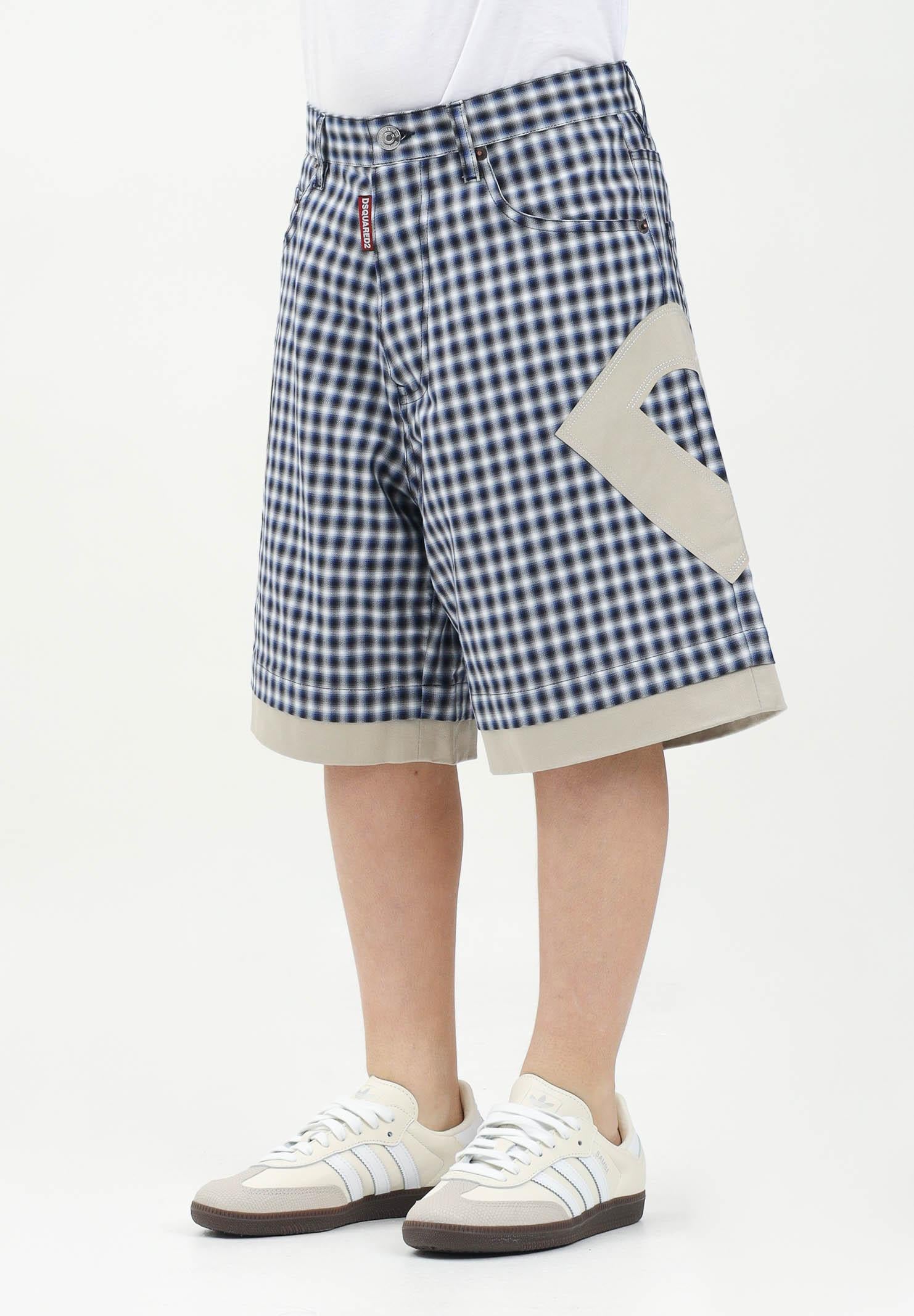 DSQUARED2 Bermuda a quadretti blu e bianchi per donna, ragazzi e bambini rifinito da logo DQ2718D0ABP DQ870 DSQUARED2