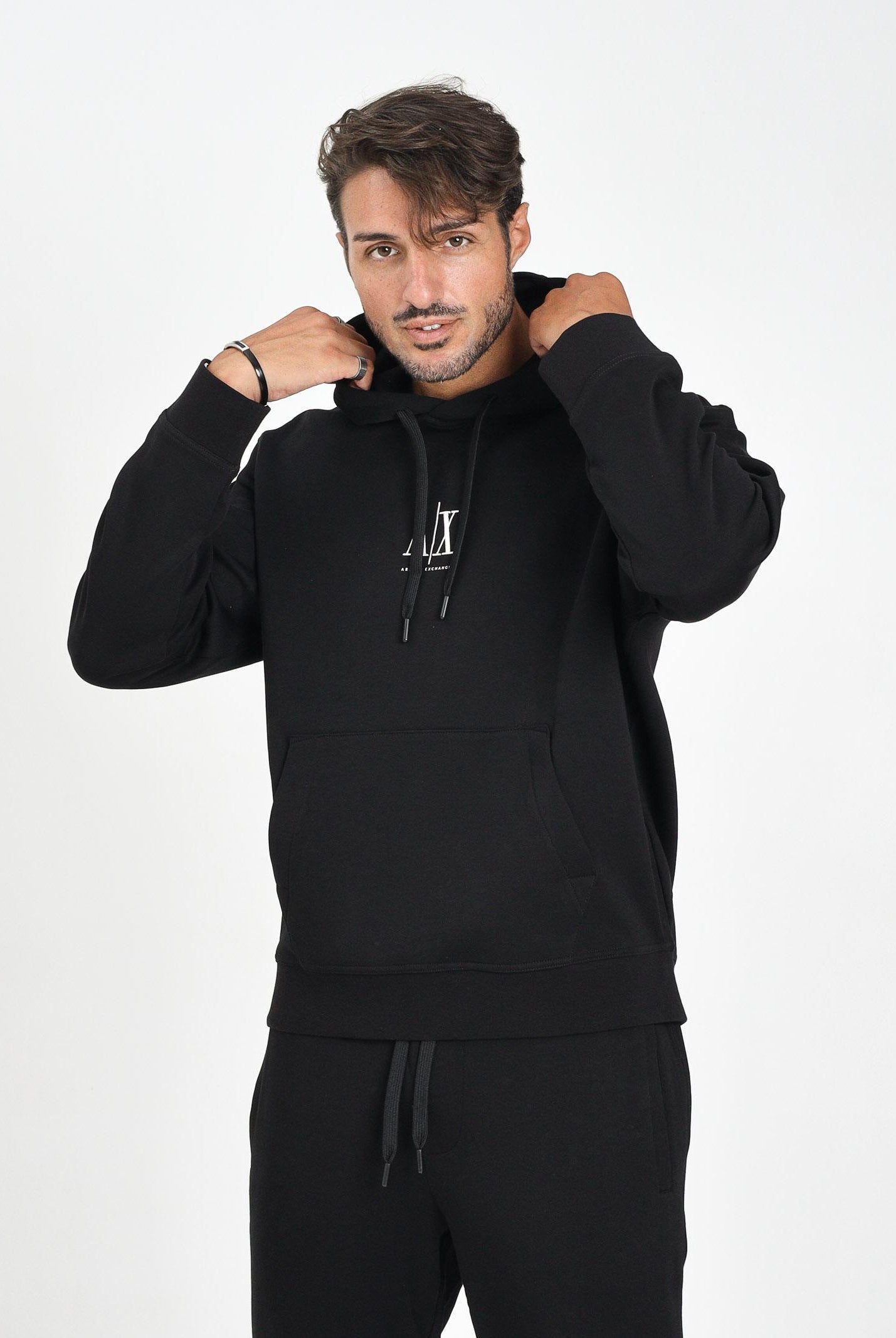 ARMANI EXCHANGE Felpa con cappuccio nera da uomo con ricamo logo XM000369AF10818 UC001 ARMANI EXCHANGE
