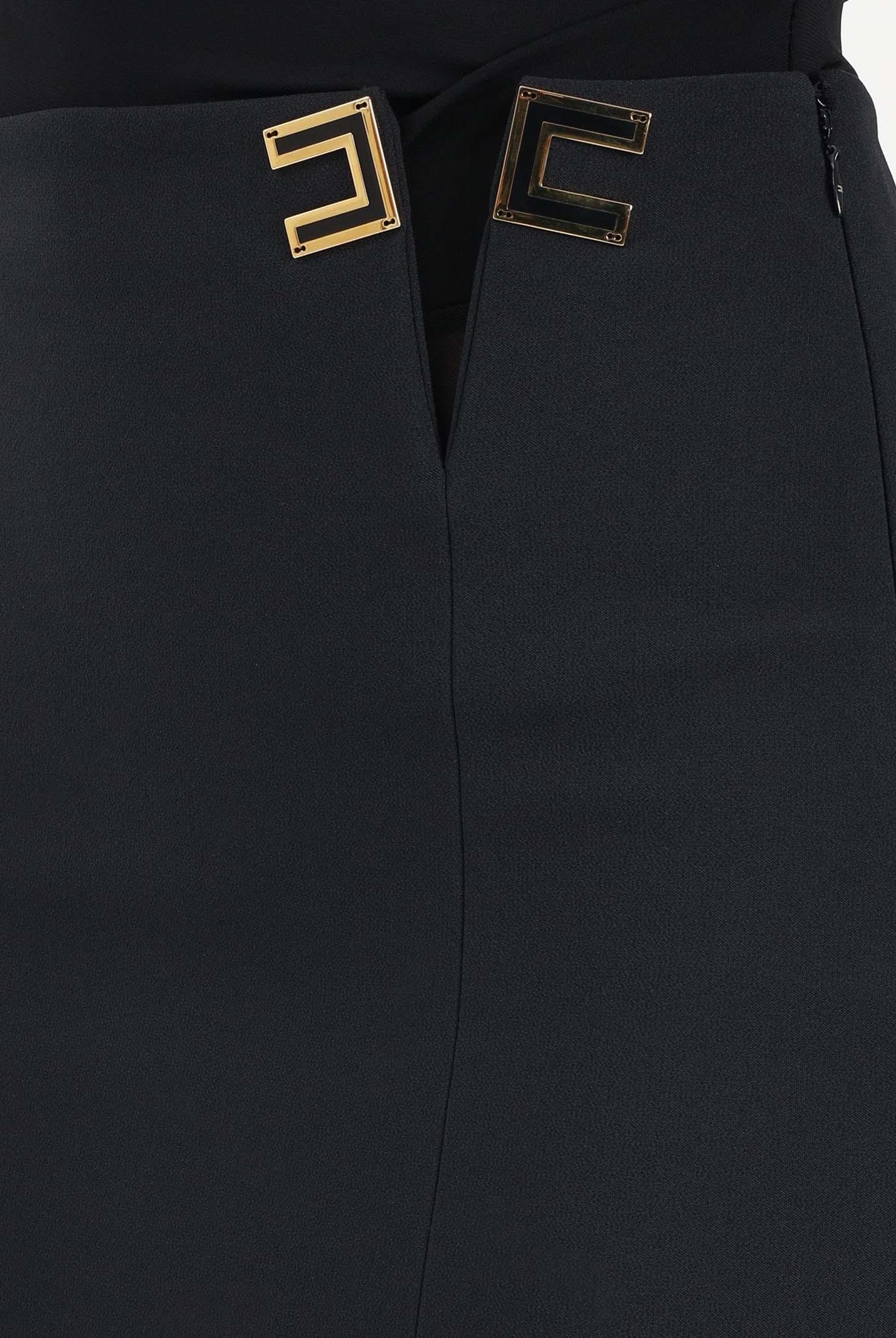 ELISABETTA FRANCHI Gonna midi nera da donna con dettagli logo<BR/> GO14761E2 110 ELISABETTA FRANCHI