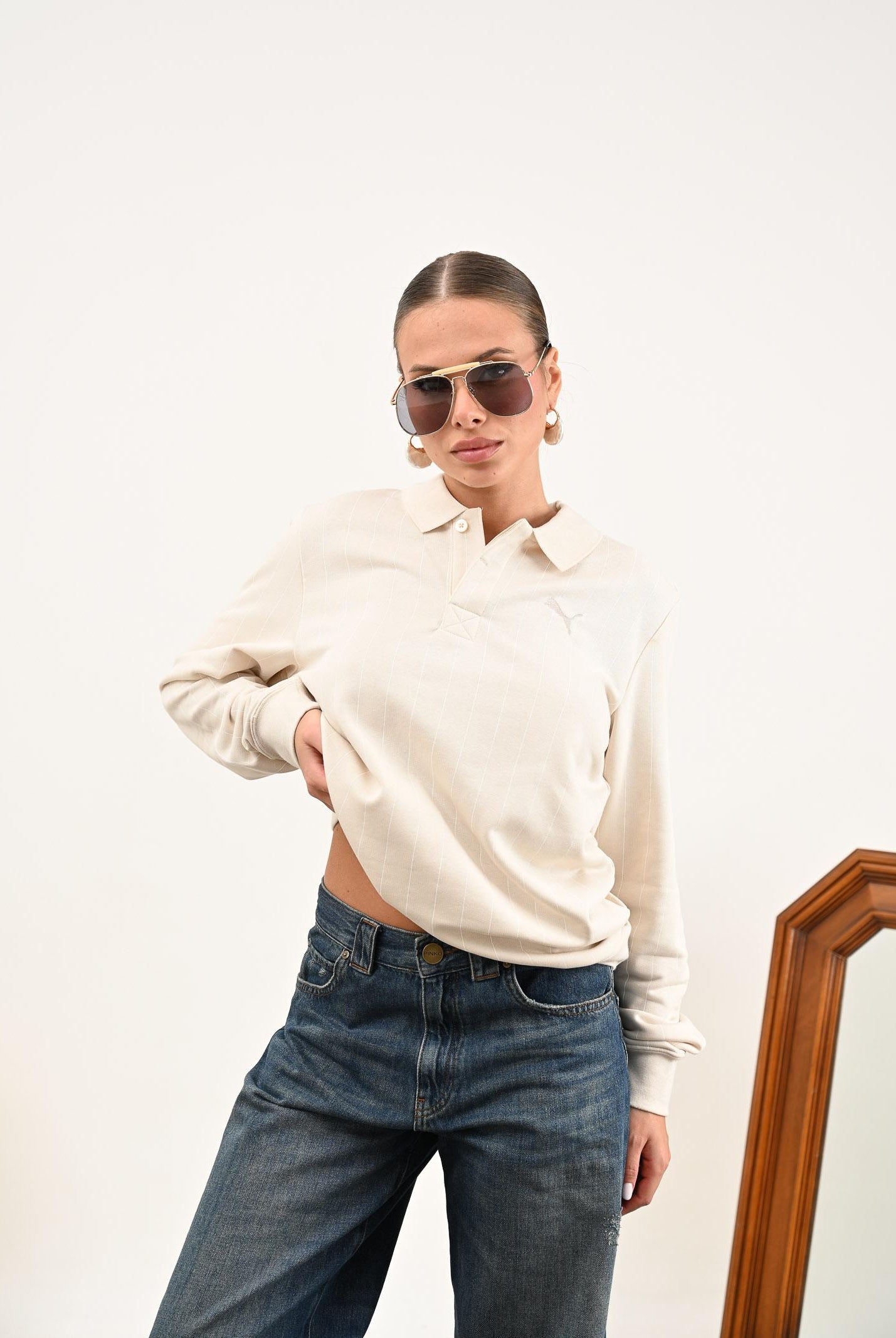 PUMA Polo a manica lunga Class Pack panna da uomo 688217 87 PUMA