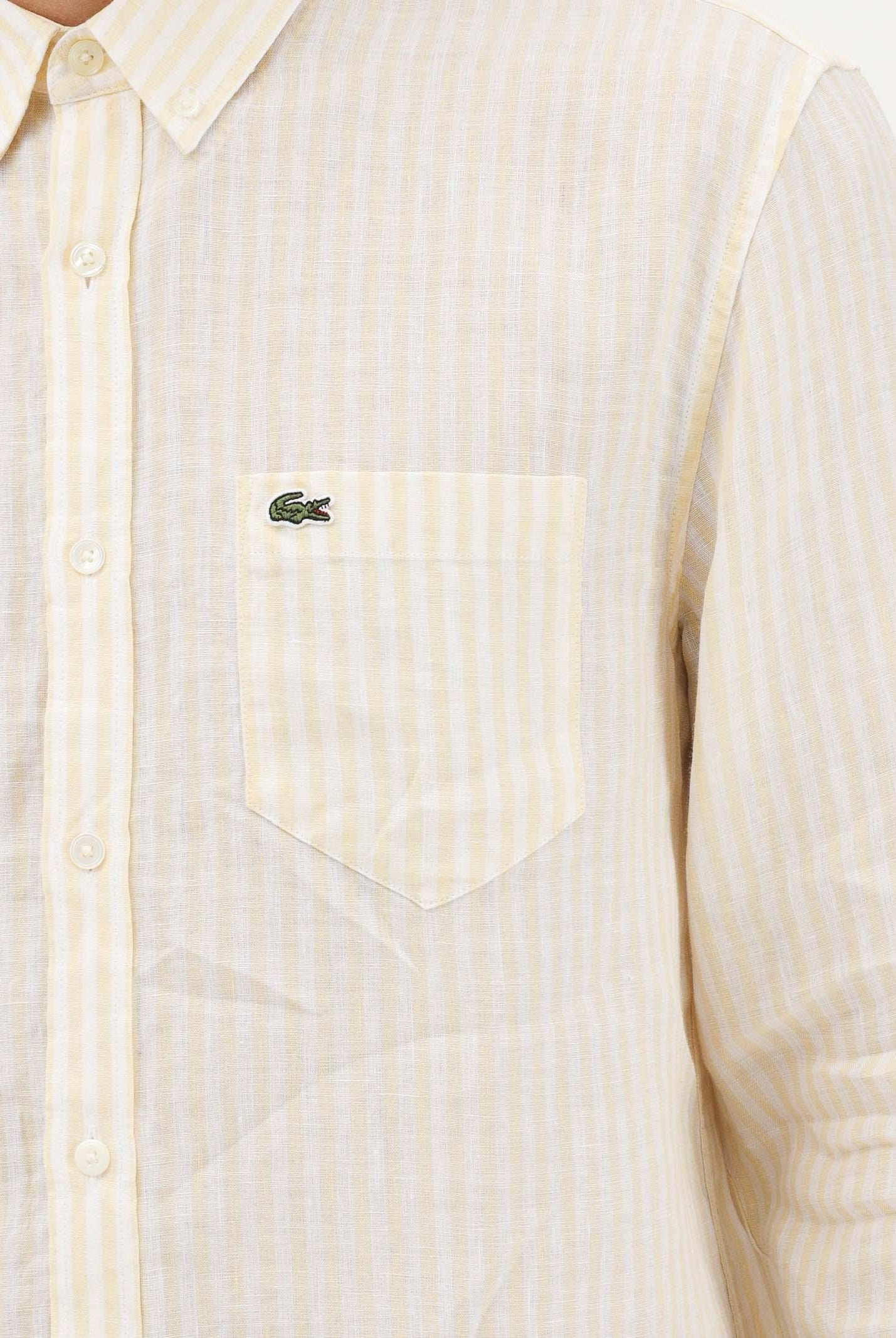 LACOSTE Camicia a manica lunga gialla e bianca da uomo con motivo a righe CH6985 2AI LACOSTE