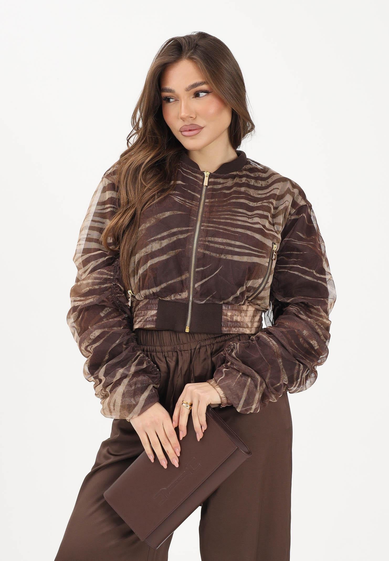 JUST CAVALLI Bomber marrone da donna con fantasia animalier 80PAS413CJDP6 R83 JUST CAVALLI