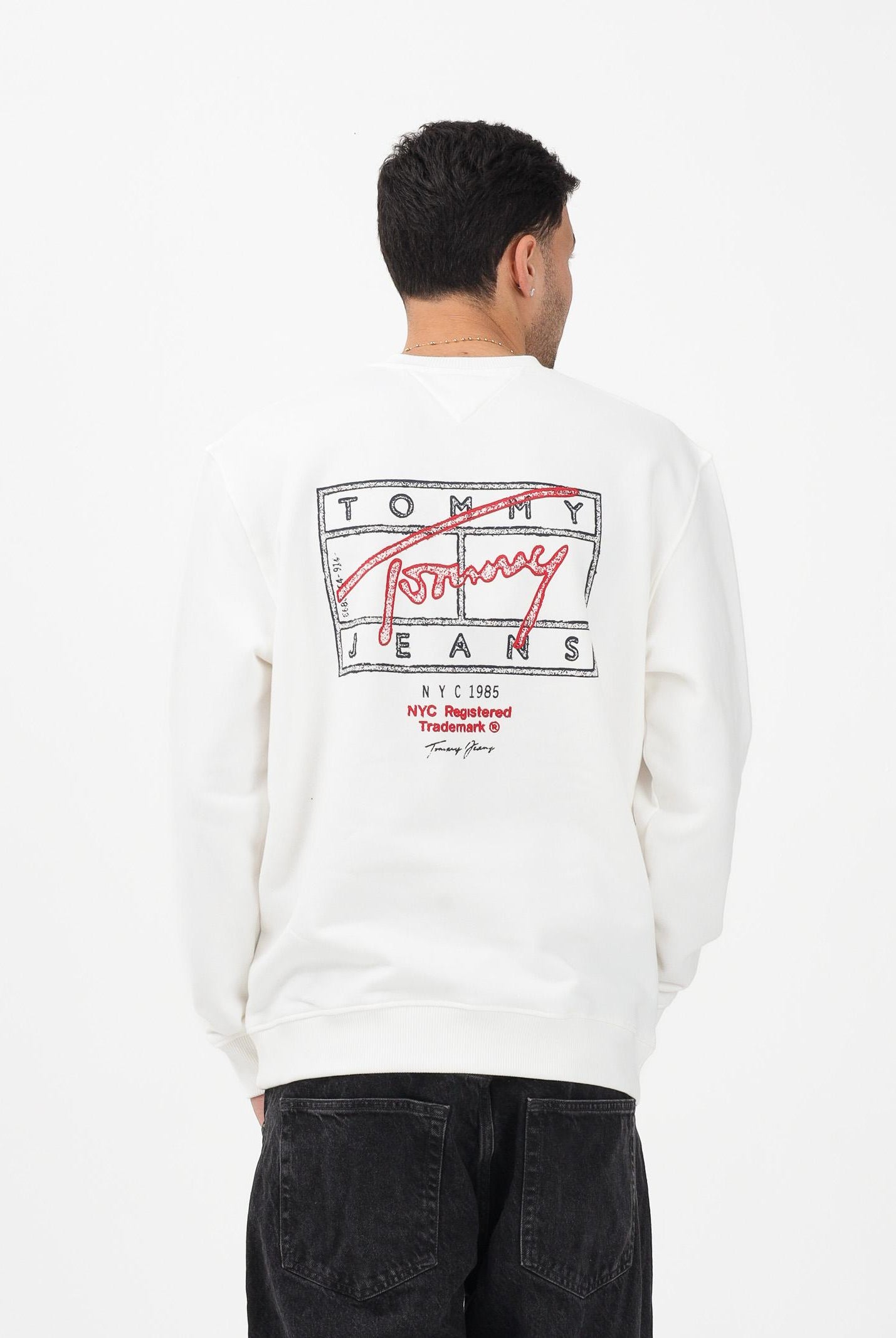 TOMMY JEANS Felpa girocollo bianca da uomo con stampa DM0DM22366 YBL TOMMY JEANS